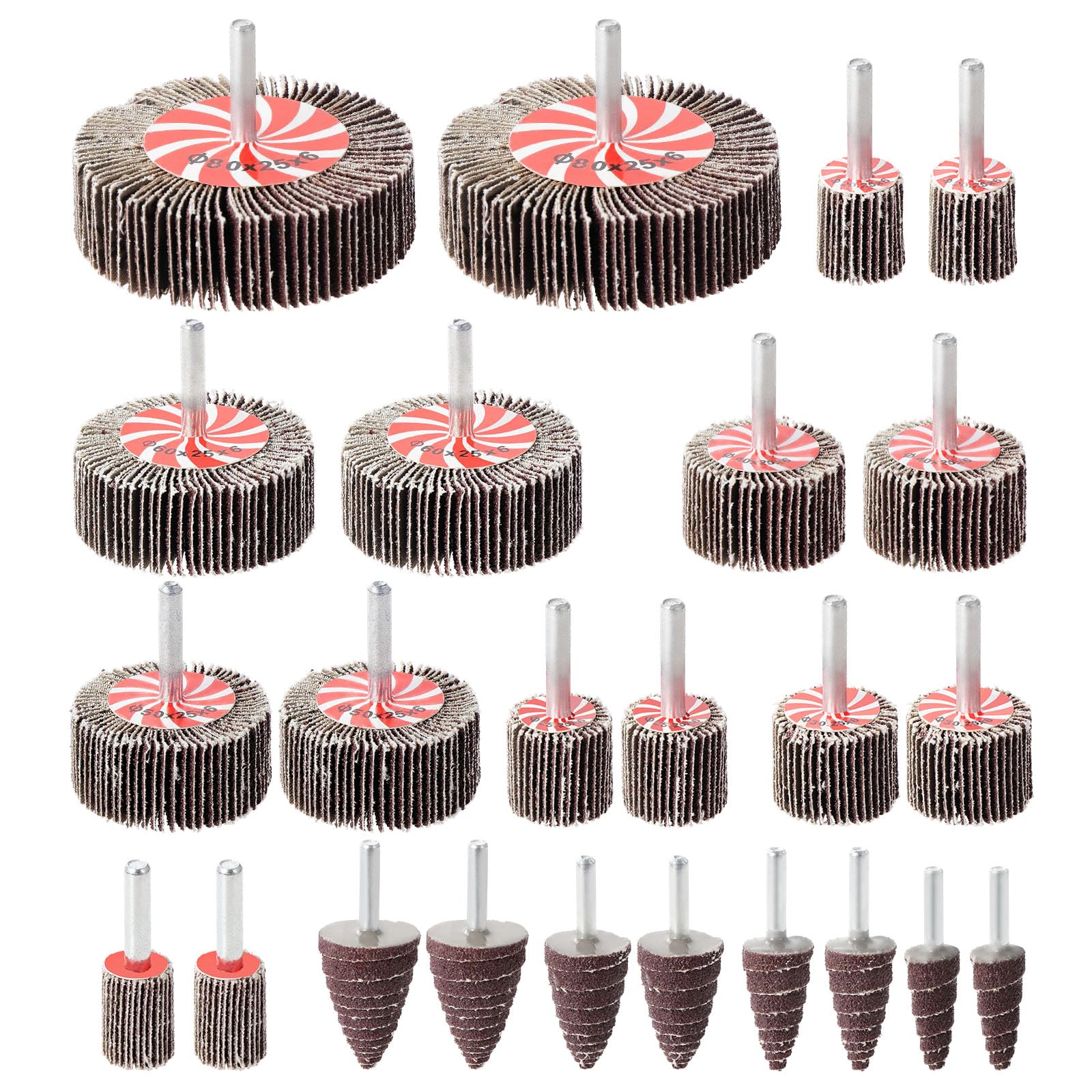 24PCS Sanding Flap Wheel for Drill, 80 Grit Abrasive Wheel, Sander with 6mm Shank, for Wood Steel Deburring, Grinding, Polishing, Removing Rust