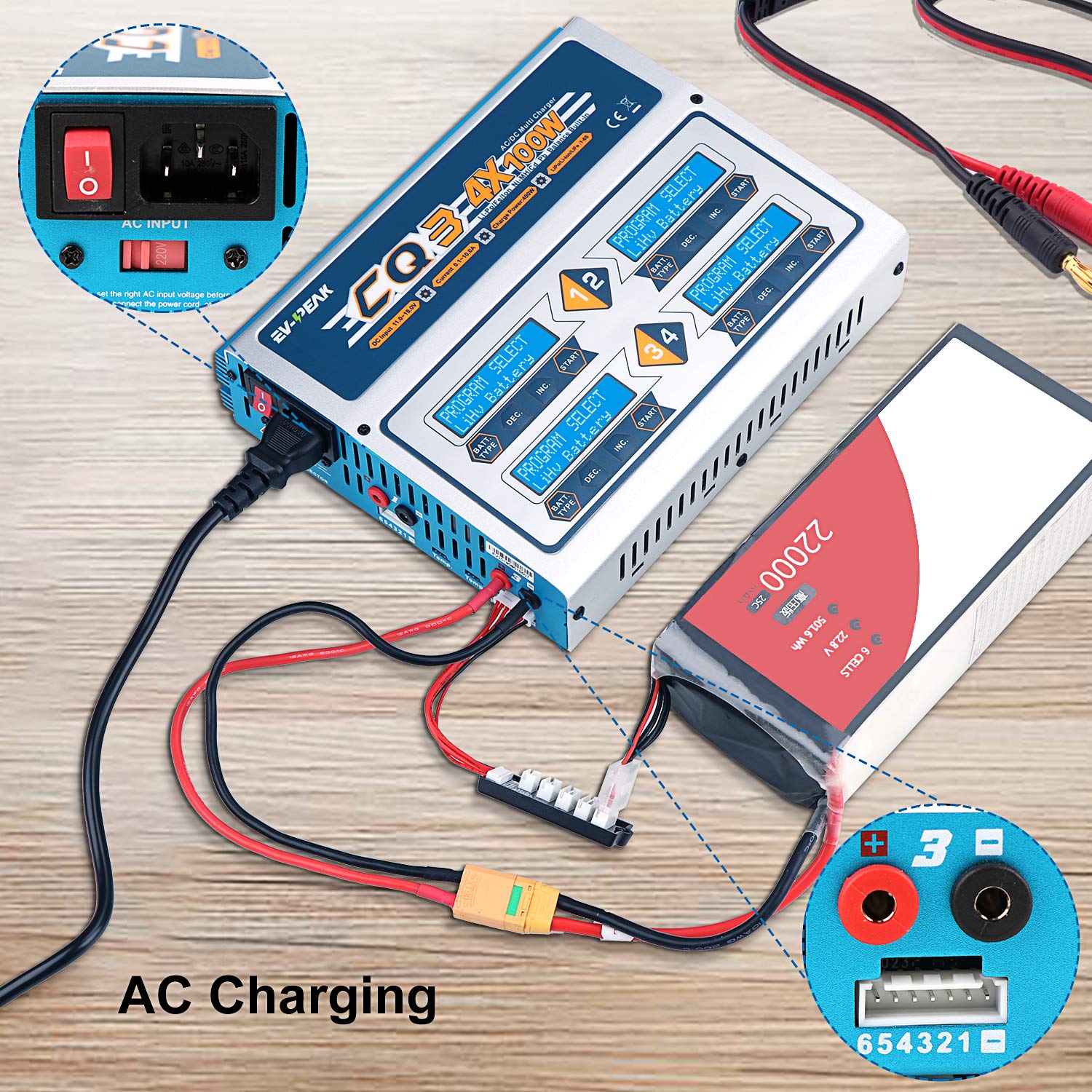 EV-Peak 100W x 4 CQ3 RC Balance Lipo Charger Nimh Nicd Lithium