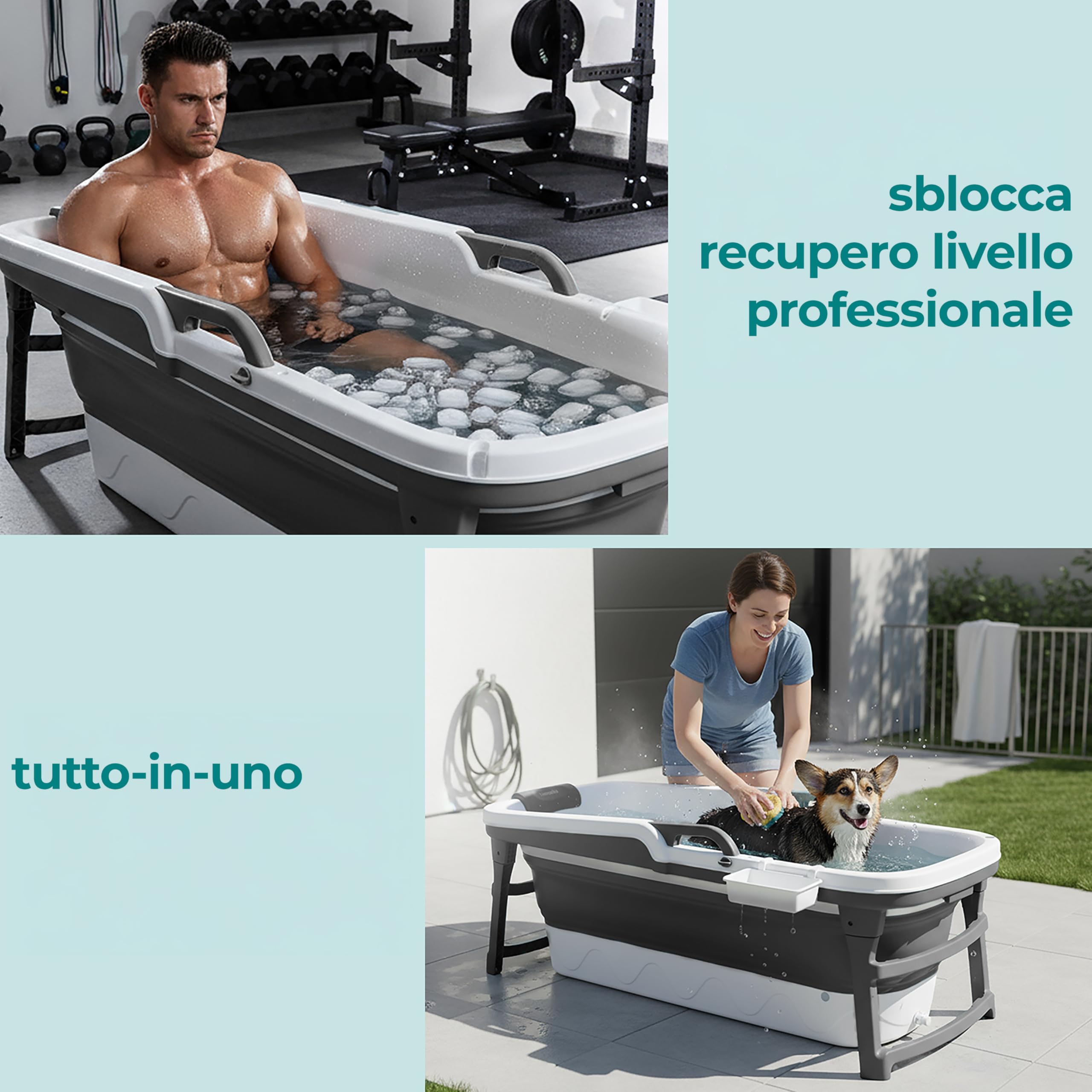 SereneLife Vasca da Bagno Portatile per Adulti, 150x60x58cm, Spa Portatile Domestica, Relax Pieghevole, Vassoio, Borsa e Tubo di Scarico, Bagno Caldo o Freddo, Antiscivolo, Leggera, Interno/Esterno