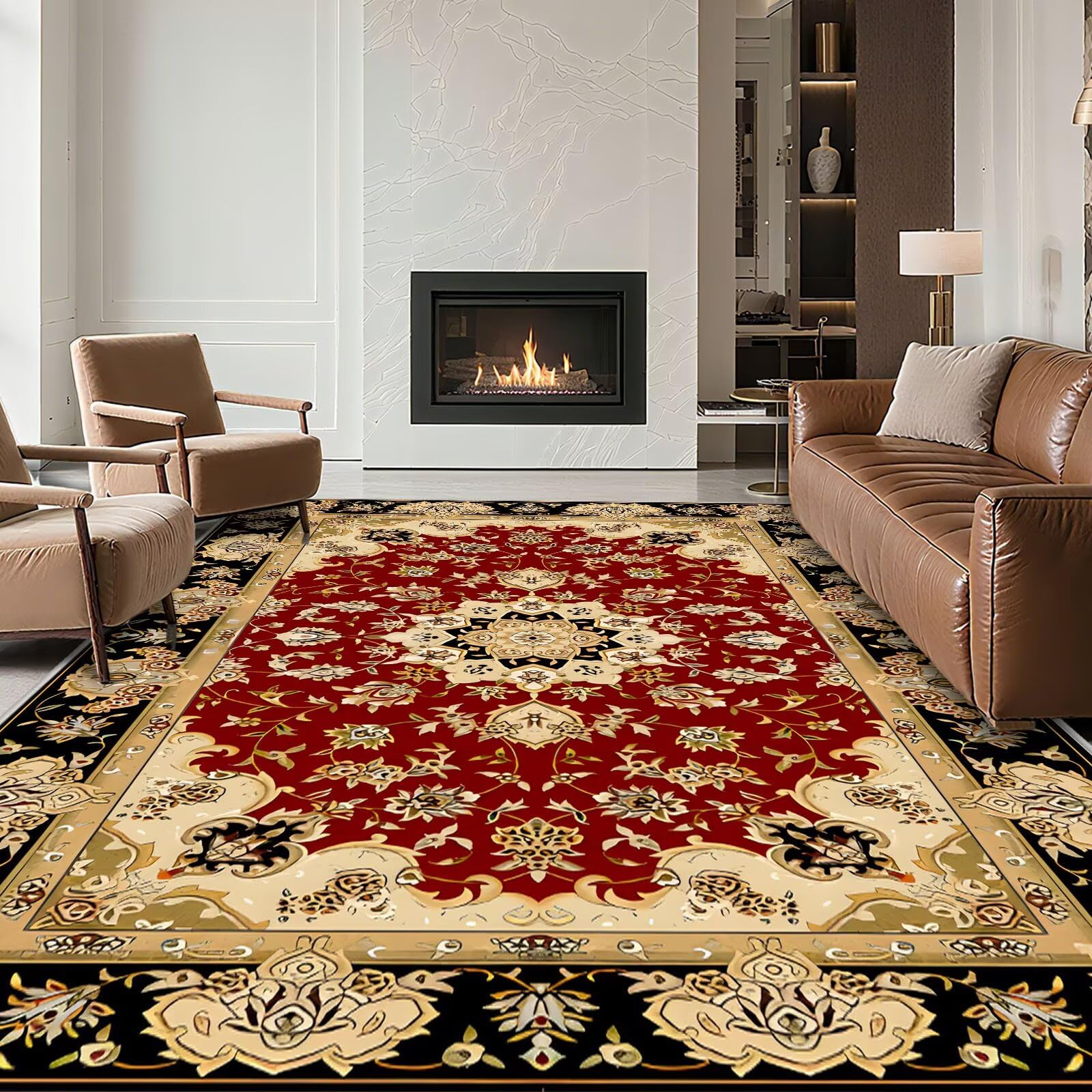 Tapis persan lavable rouge 160 x 230 cm avec dossier antidérapant haute sécurité