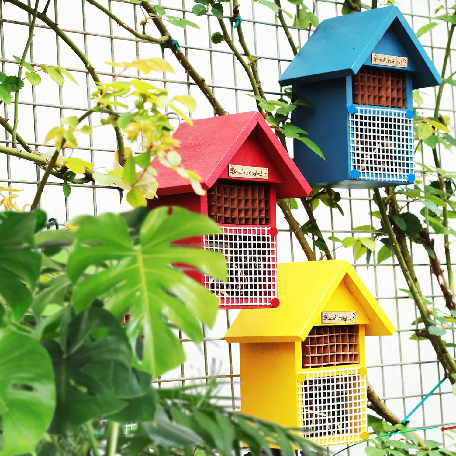 4 Pack DIY Insect Hotel Kit, Backyard Insect House, Solid Wood 5.9"x 7.7"x 4.7", UVcoating Painted, Bee House, Nesting Habitat Shelters, Garden Shelter for Bees, Butterflies, Bugs