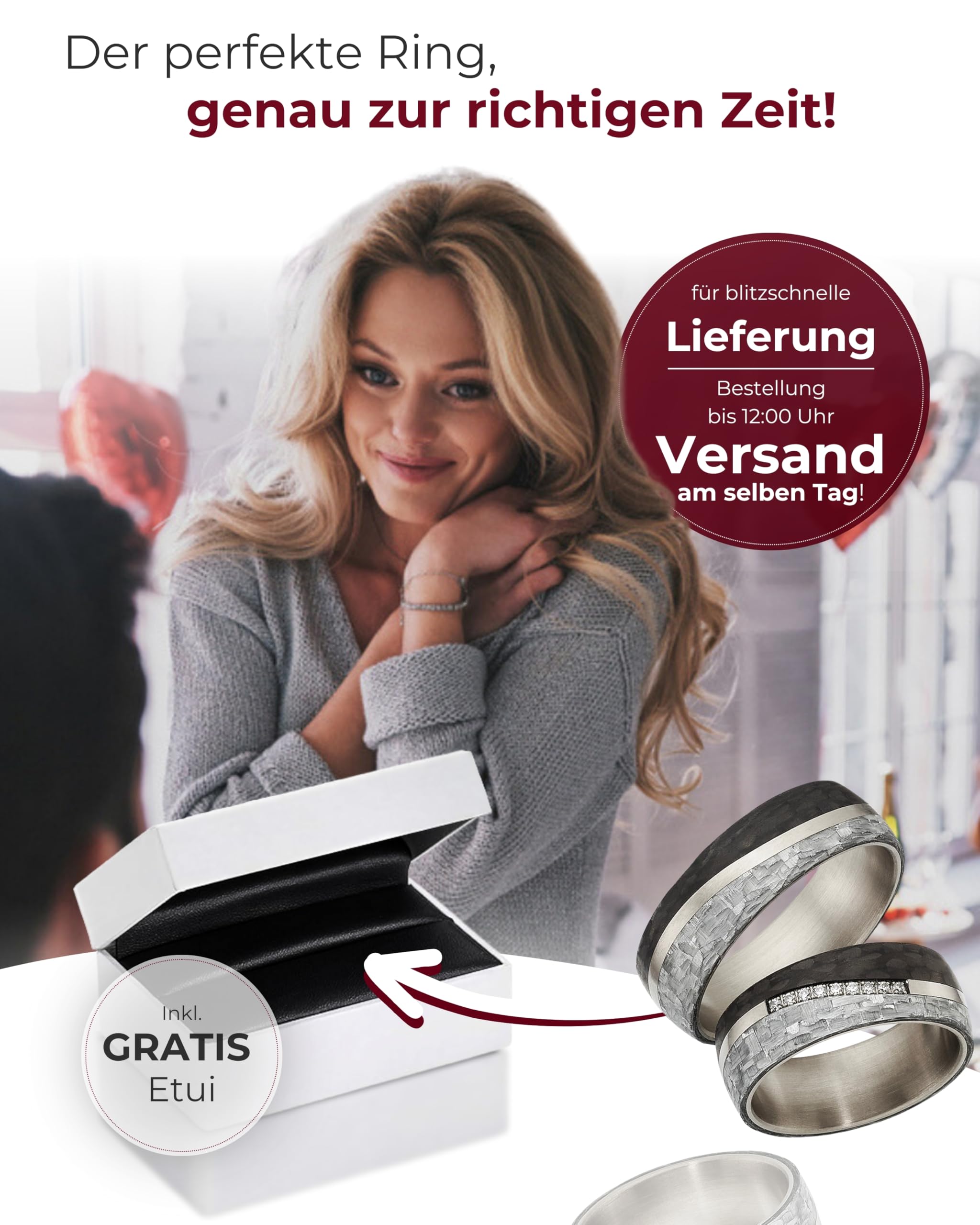 123traumringe Eheringe Set in Carbon & Titan I Partnerringe mit elf Zirkonia I Gratis Gravur und Etui I Ringgröße 50-72 I Hochwertige Verlobungsringe in 7 mm Breite & 2 mm Stärke I P34