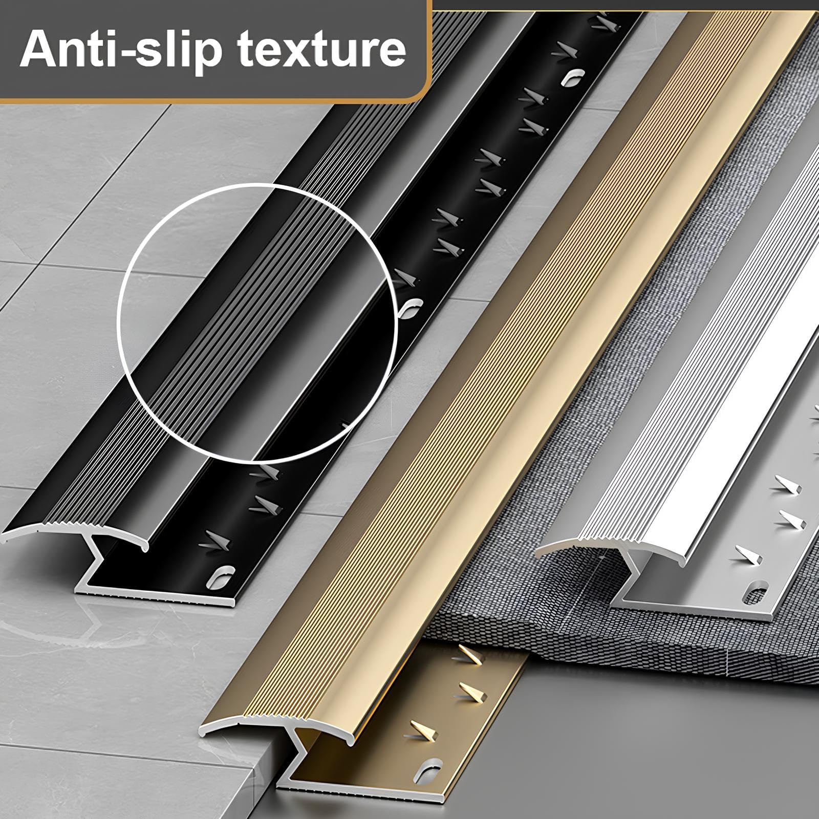 Striscia Di Soglia Per Pavimenti In Alluminio, Profilo Per Bordi Moquette | Profilo Di Transizione Per Porta, Strisce Per Finiture Di Moquette E Tappeti(Gray,40mmx135cm)