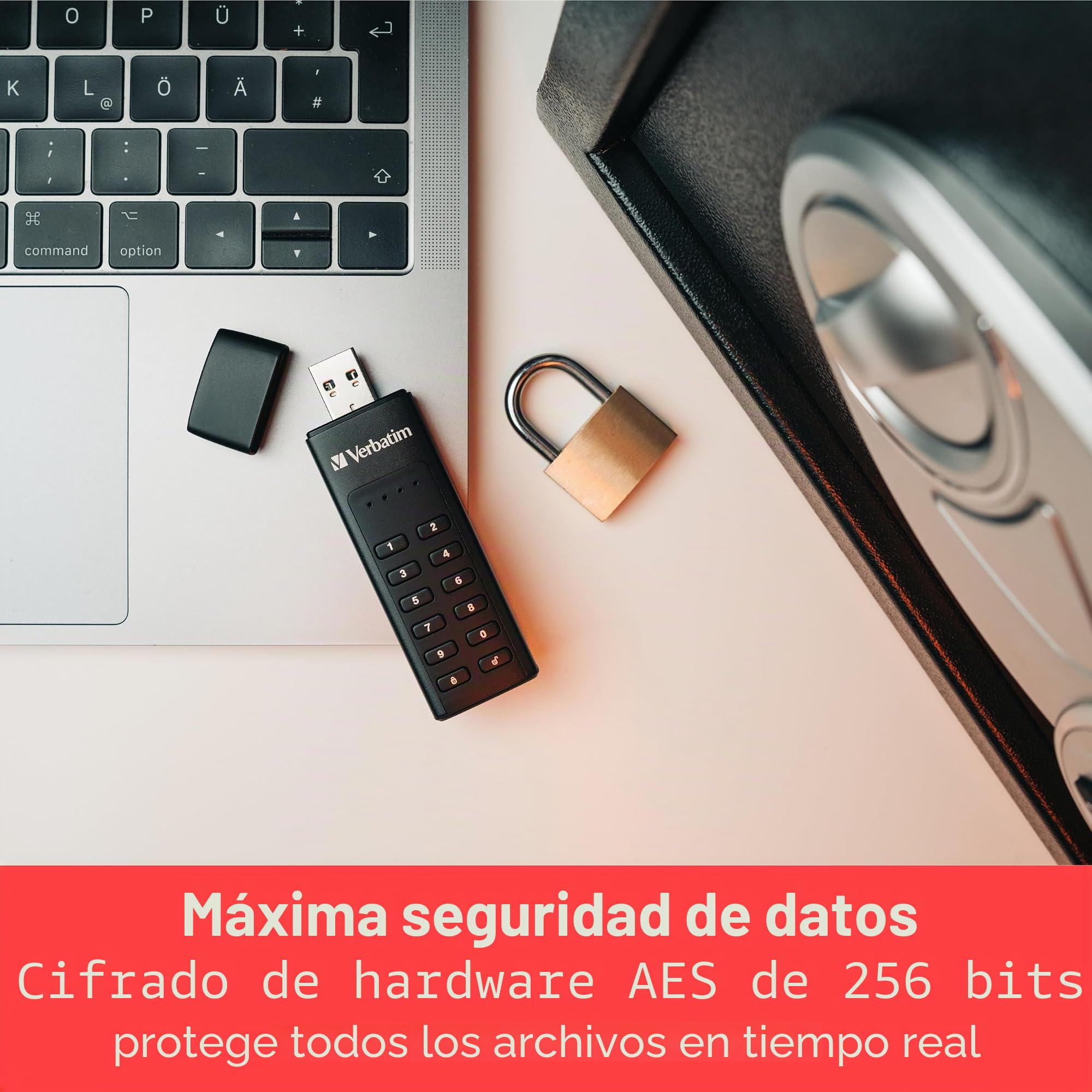 VERBATIM Keypad Secure dispositivo USB c/teclado de seguridad I USB Type-C I 128GB I Memoria protección con contraseña y cifrado I Con cable USB-C I USB-3I Laptop Notebook and Co.Inegro