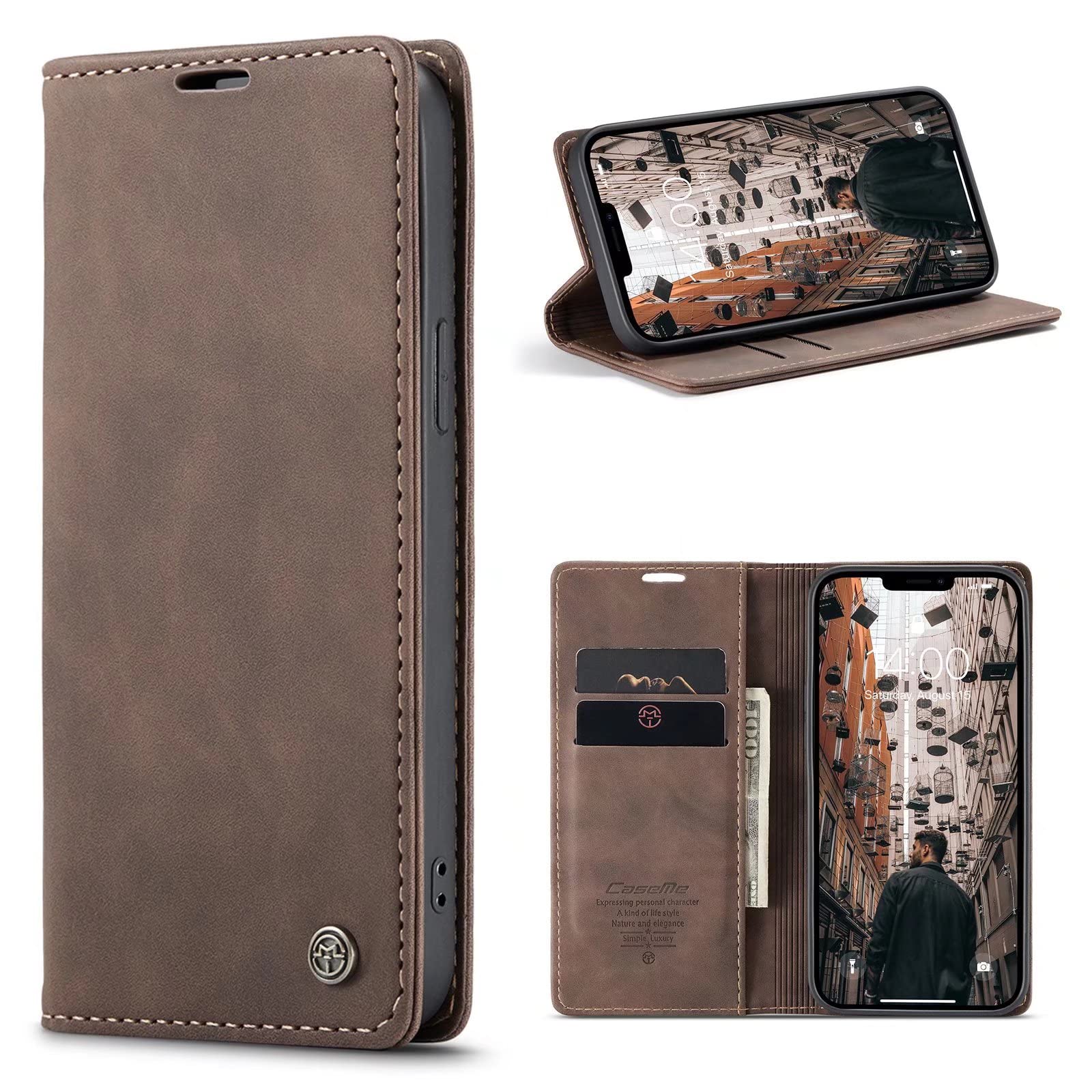 Custodia Portafoglio In Pelle PU Per OnePlus 7 Pro: Flip Cover Con Supporto E Chiusura Magnetica - Colore Caffè - 2