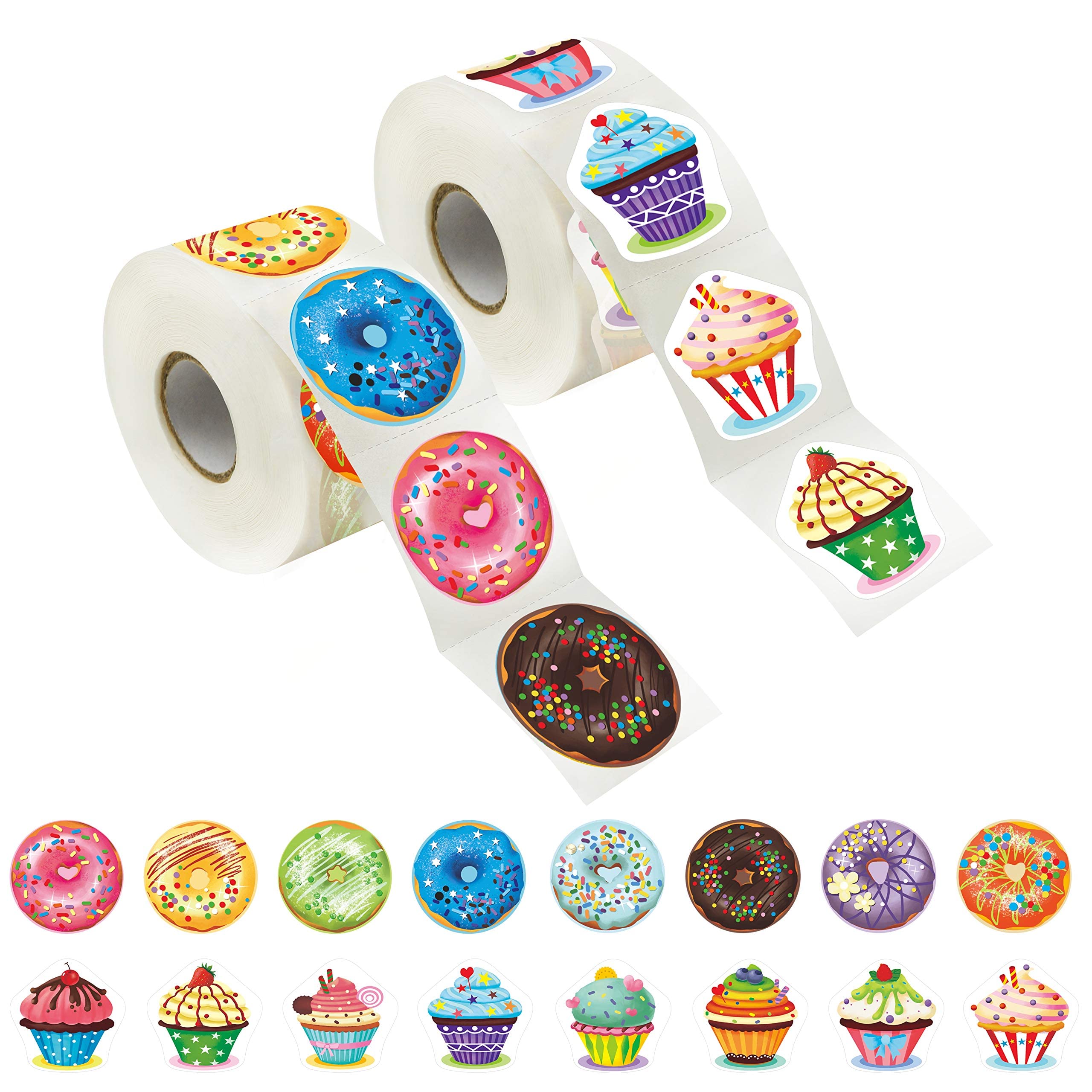 600 Pcs Cupcake Donut Party Decoration Teacher Reward Encouragement Motivational Sticker Mega Pack 16 Designs with Perforation Line (Each Measures 1.5