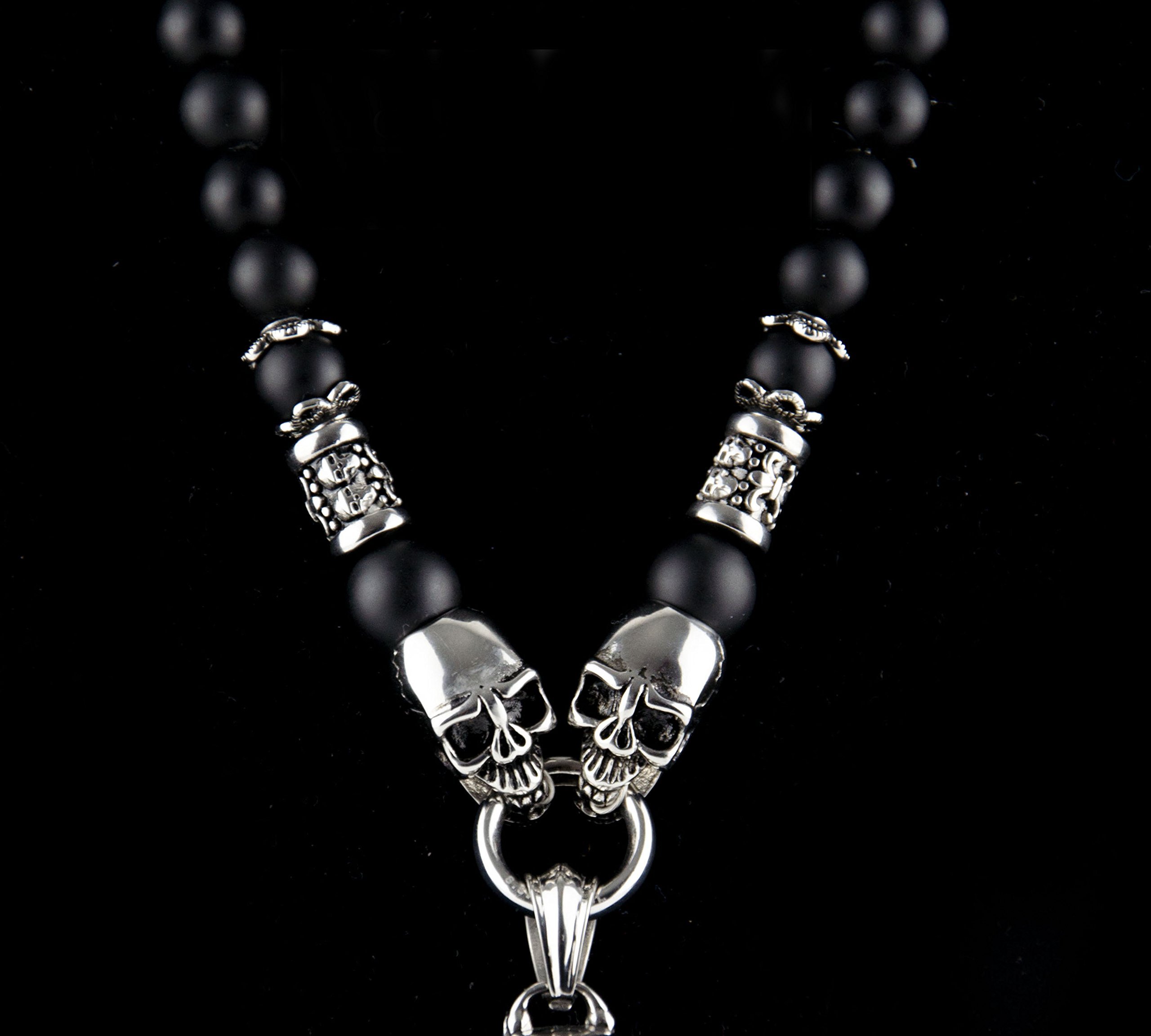 Herren Männer Hals Perlenkette aus Onyx mit Totenkopf Edelstahl Beads Anhänger Biker Handmade Geschenke