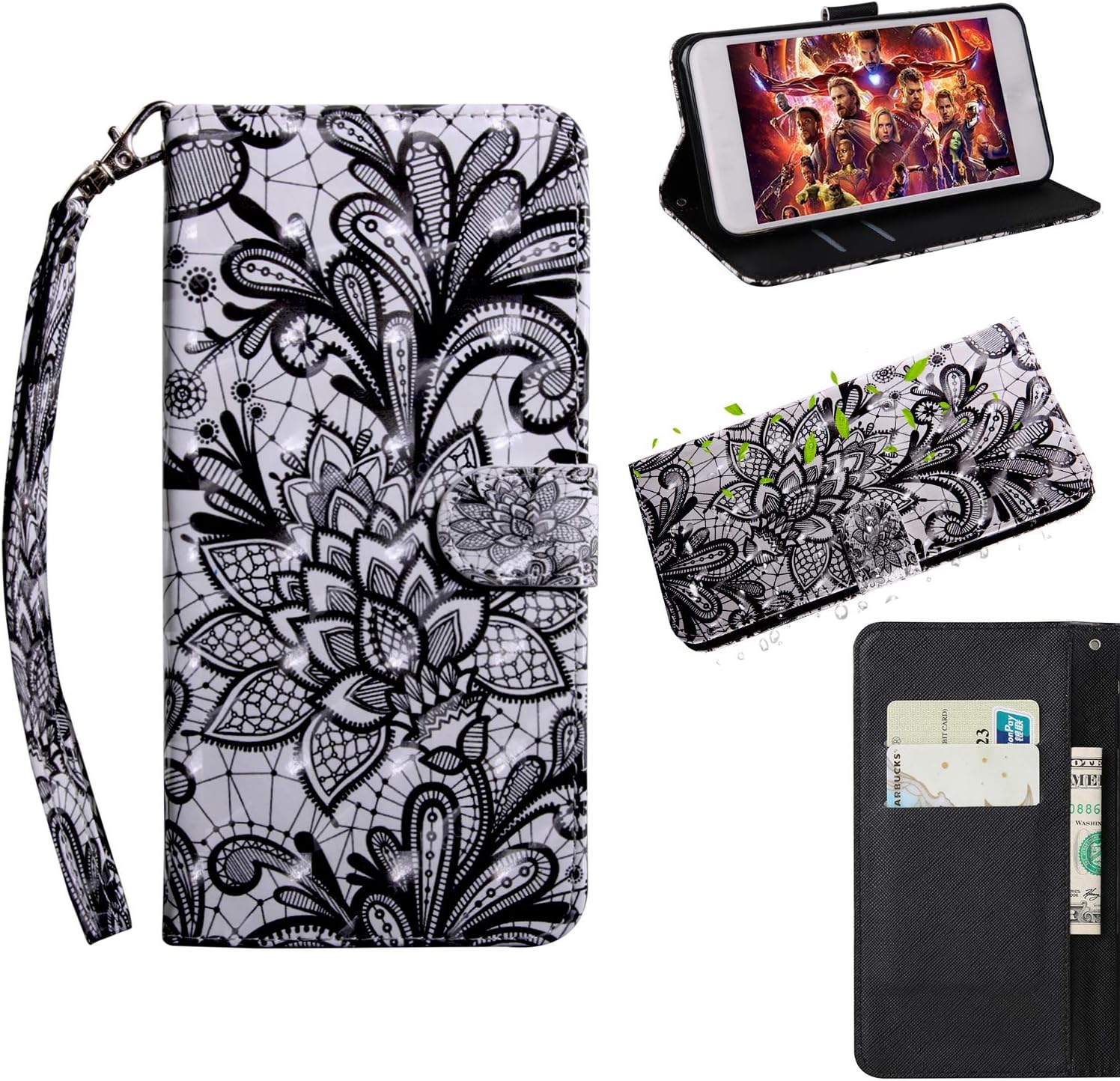 Maoerdo LG Q7 Wallet Case,3D Beauty Luxury Fashion PU Flip Stand Credit Card ID Holders Wallet Leather Case Cover for LG Q7 Plus/Q7+/Alpha - Black Lace