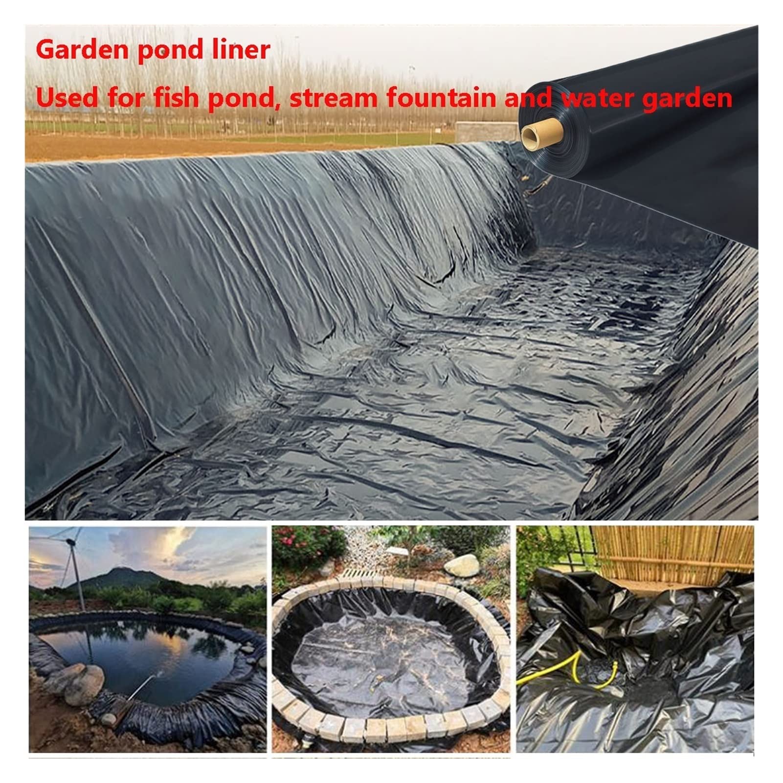 Langlebige 0,35 mm HDPE wasserdichte Teichfolie Reißfest Schwarz Vorgefertigte Teich (Größe:1x2m) für Gartenfische und Wasserpflanzen
