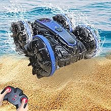 VNJ Amphibious Remote Control Car, 2.4 GHz 4WD Amphibious RC Vehicle Boat 360° Rotating Waterproof RC Stunt Car All Terrain Beach Pool Water Toy, Best Gift for Kids and Teens (Blue)
