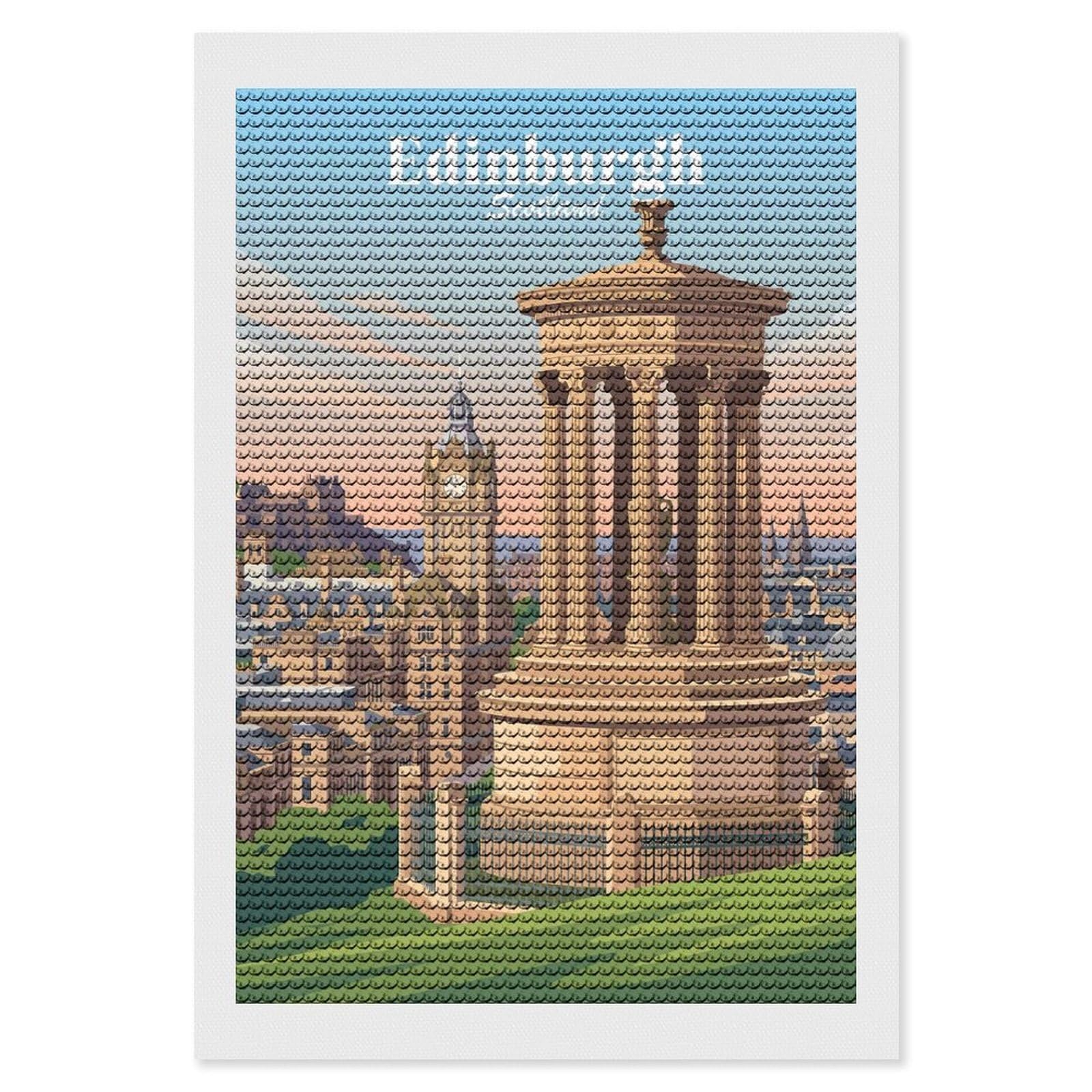 Junmoney Edinburgh Scotland DIY Diamond Art Canvas Kit 8"x12", Farmhouse Decor, Vintage Style Decor, Handmade Wall Decor, Canvas Picture