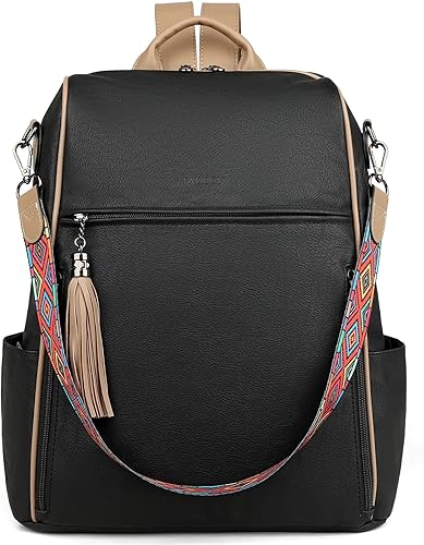 FADEON Mochila de cuero para computadora portátil para mujer, diseño de 15.6 pulgadas, bolsa de computadora portátil, mochila de trabajo para