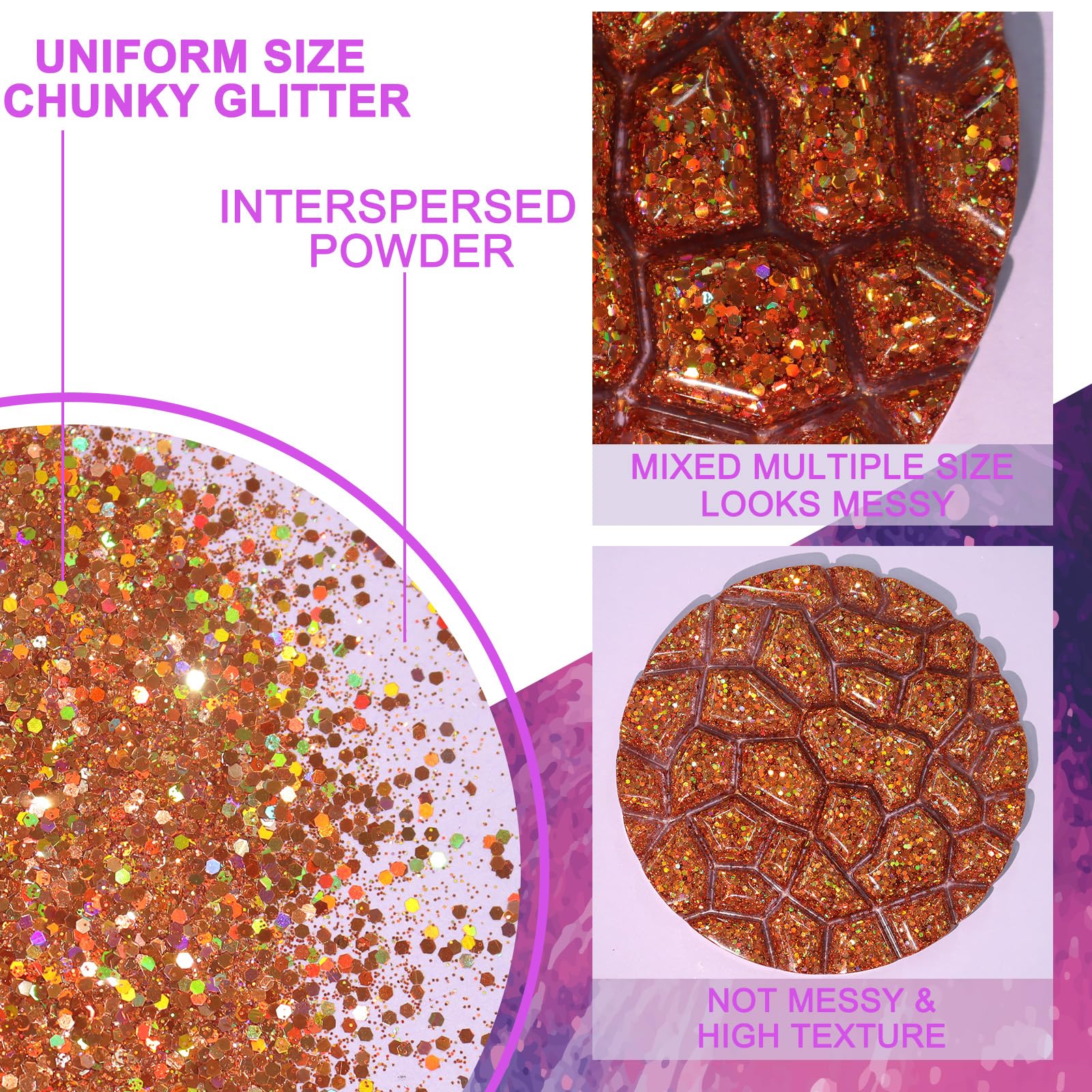 Renfio Holographic Glitter 60g Chunky Medium Size Glitter Mix Ultra Fine for Crafts Silver Glitter Sequins Resin PET Flakes for Nail Art Tumblers Slime Diamond - Image 4