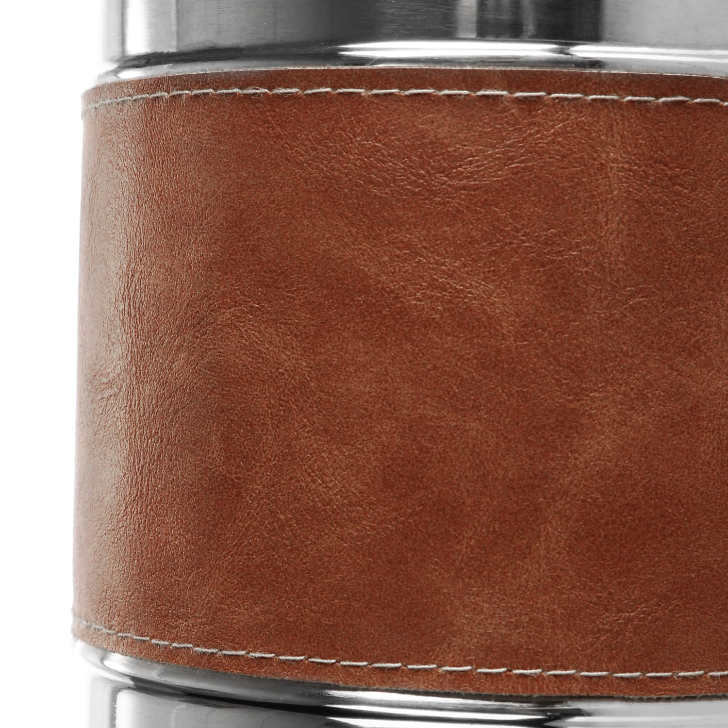 COM-FOUR® Enfriador de champán 6x de acero inoxidable con correa de piel sintética - Enfriador de botellas para vino espumoso y vino - Cubitera de doble pared (6 piezas - plata/marrón)