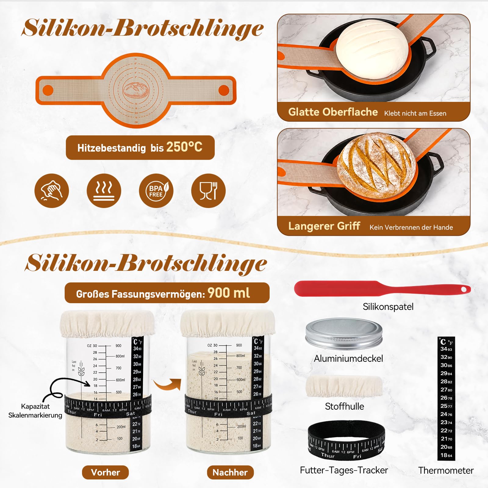 Cesta de Fermentación para Pan Redonda + Ovalado, 31 Piezas Kit Cesta de Prueba de Pan, Cristal de Fermentación, Cesta para Pan de Masa Madre para Principiantes y Experimentados, Caña