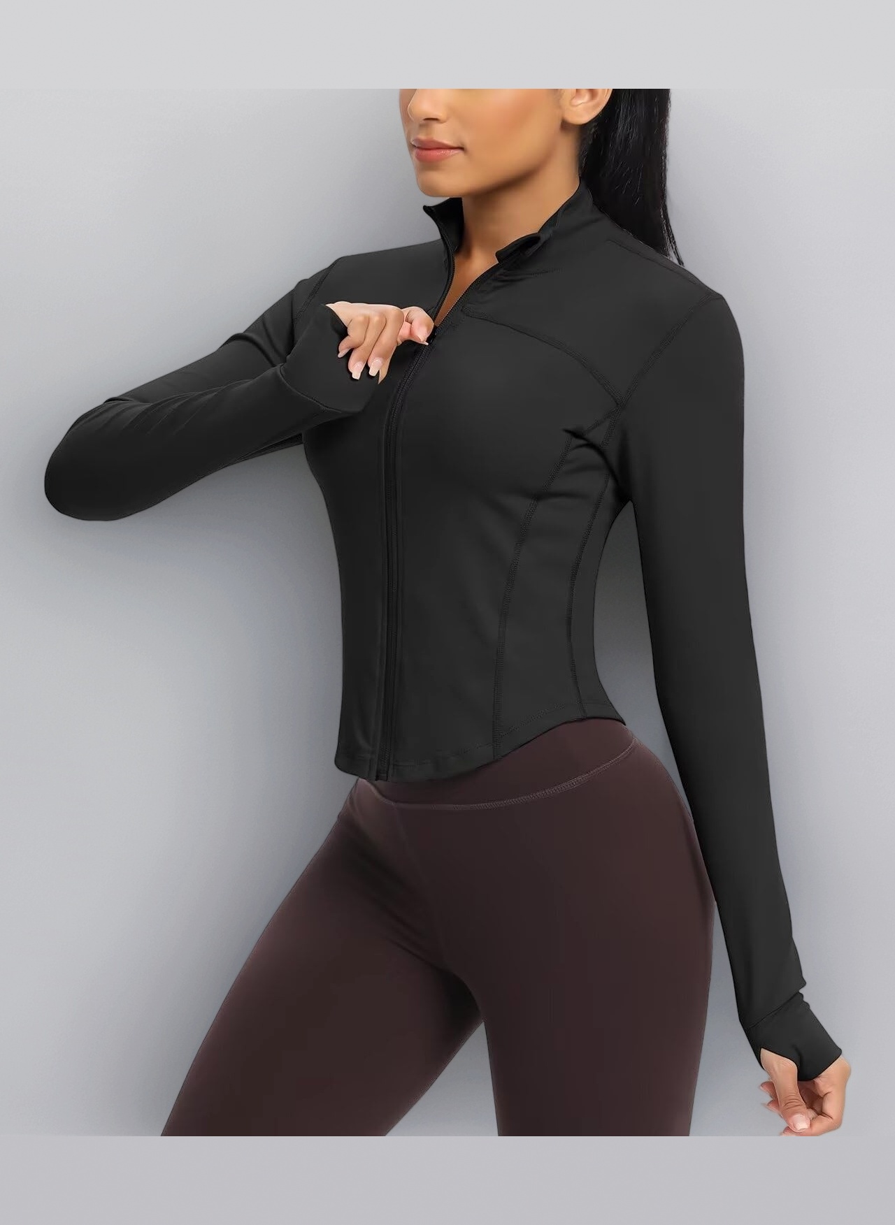 QUEENIEKE Women's Cropped Running Jackets - Zip Up Lightweight Athletic Yoga Gym Tops BBL Jacket with Thumb Holes