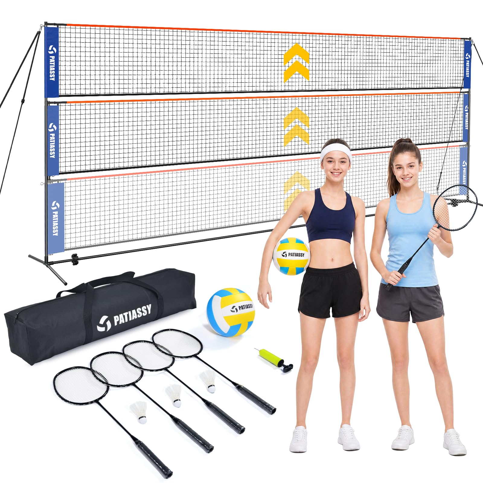3-in-1 Volleyball Badminton Pickleball Net Set Adjustable Height