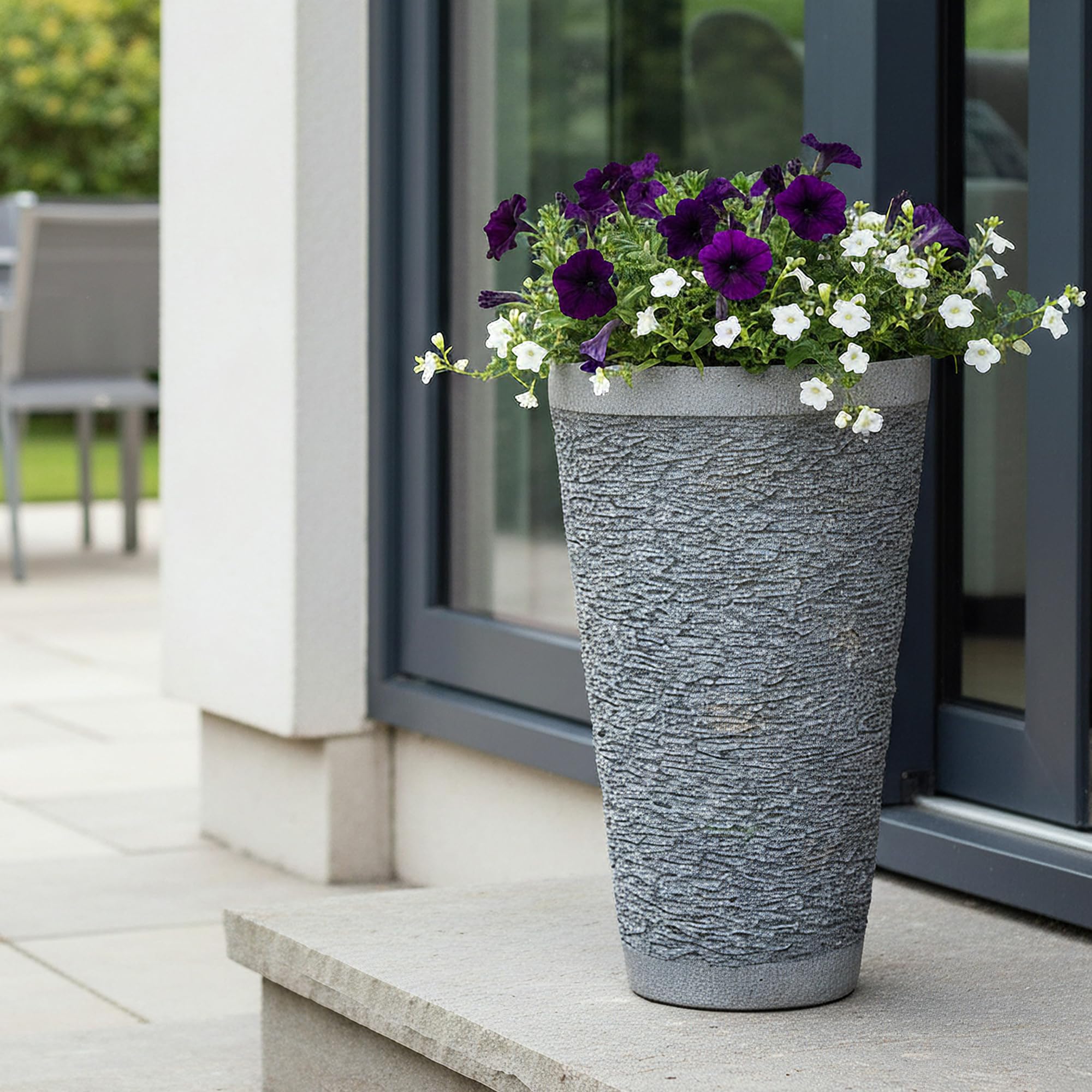 Arnusa Bac à fleurs, en pierre artificielle, aspect ardoise, résistant aux intempéries et aux UV, pour jardin, terrasse et balcon (BK-FP-02)