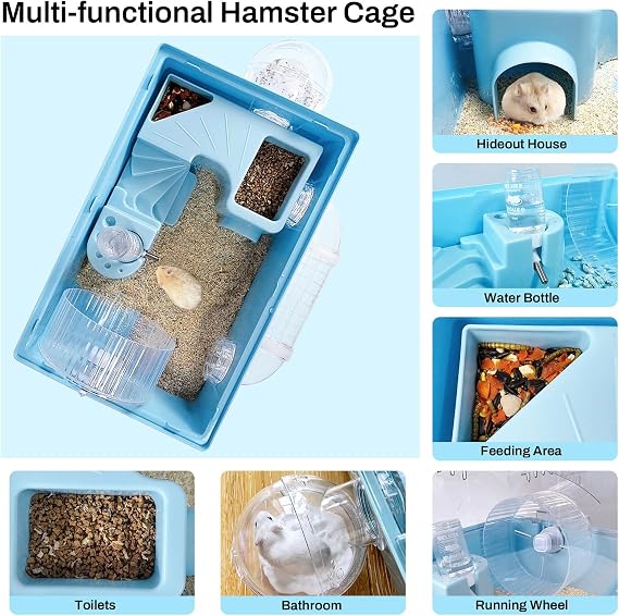 Tfwadmx Acrylic Dwarf Hamster Cage Small Animal Cage Mouse Habitat,Blue