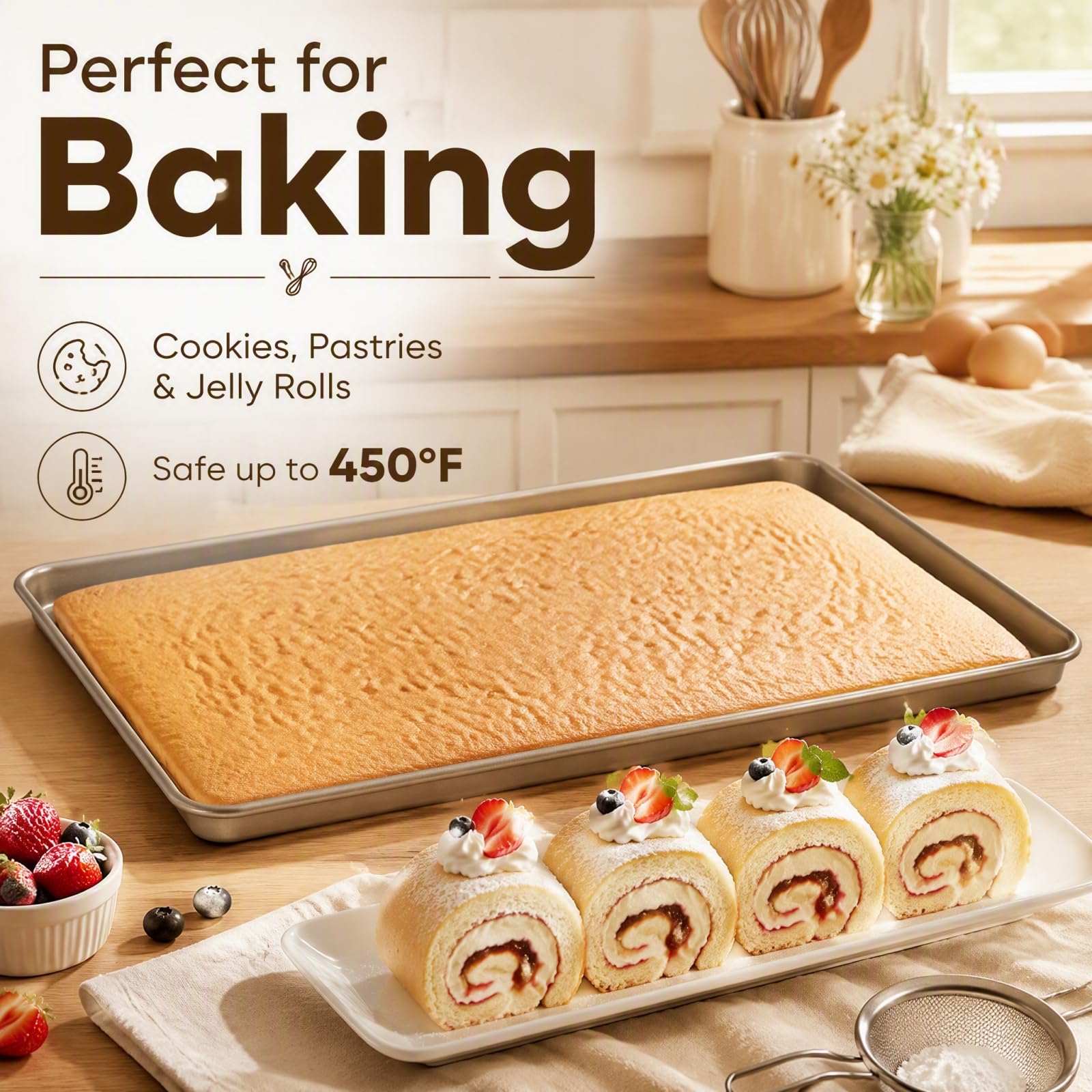 Nicunom 2er Set Blatt Backblech, 44,5 x 30cm Antihaft-Backblech Pfannen Backpapier Toaster Ofen Backbleche Set, perfekte Cookie Sheet zum Backen und Braten