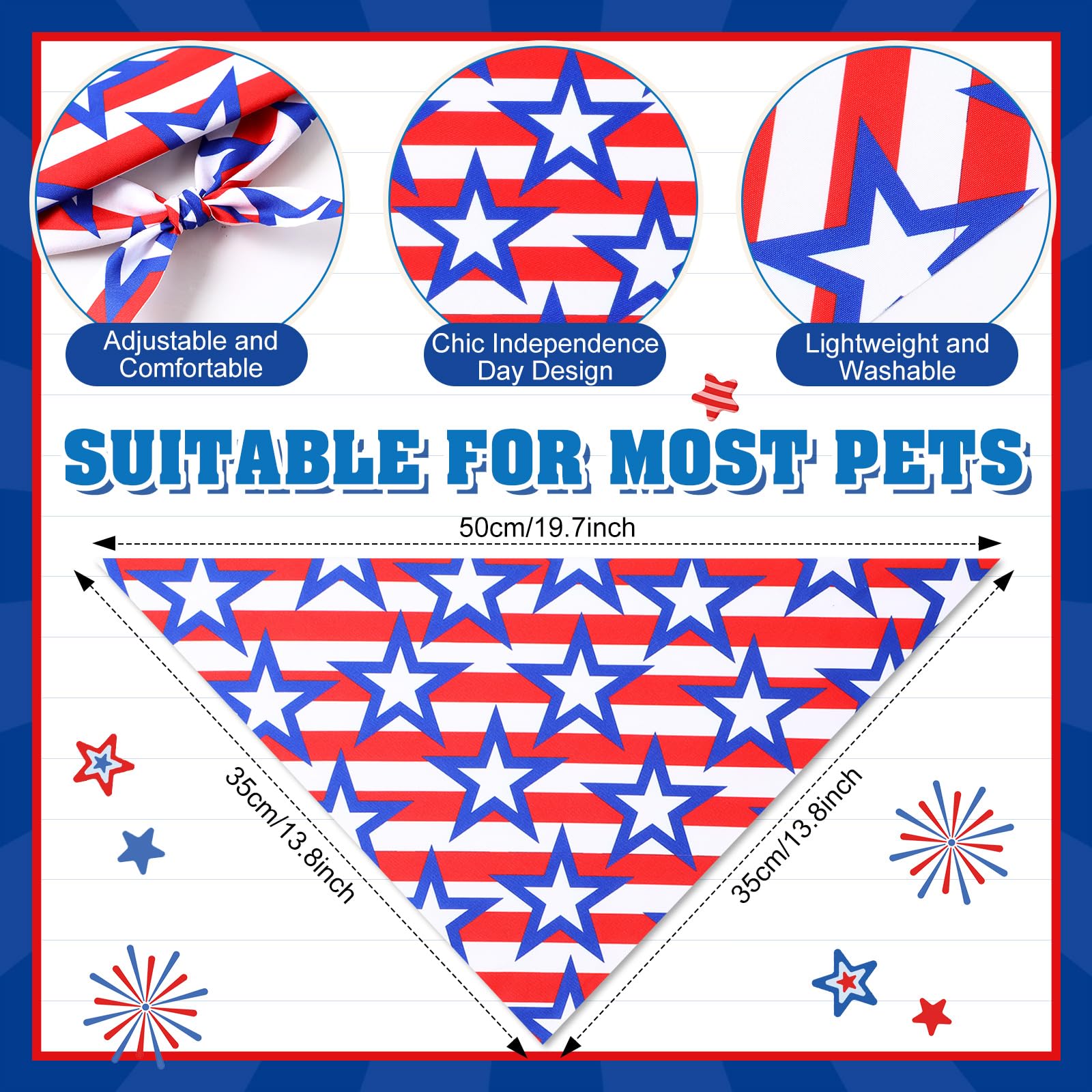 Sumind Lot de 100 bandanas patriotiques pour chien en vrac, écharpe triangulaire, bandanas pour chiens avec motifs de jour de l'indépendance pour le jour de l'indépendance, accessoires de costume pour