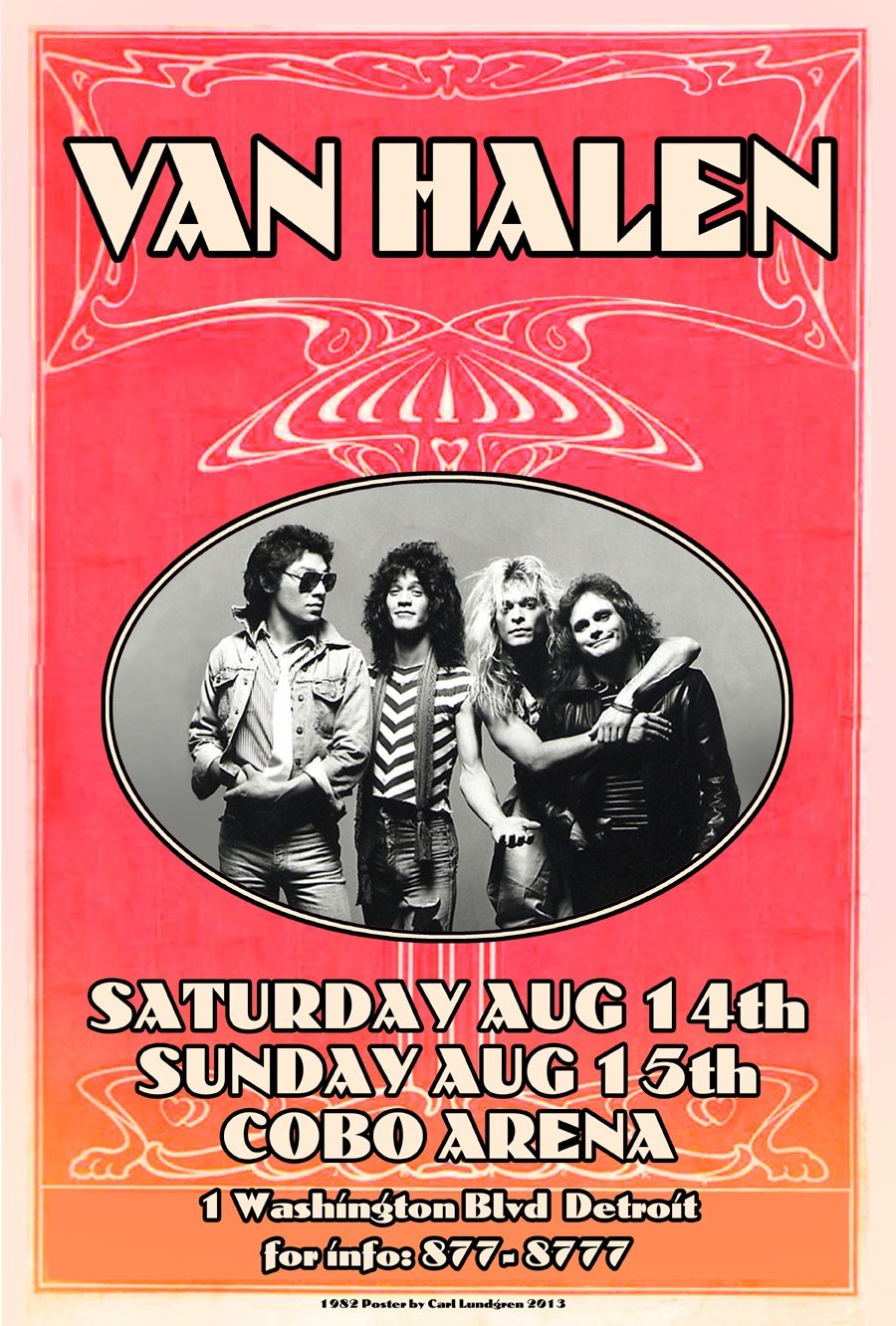 Zymise Van Halen Poster 19" X 13" Ready for Display, Shipped Flat, Bagged and Boarded by Grande Ballroom Poster Artist Carl Lundgren Printed in Detroit MI USA
