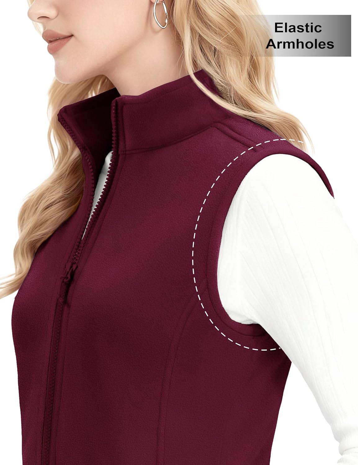 MAGCOMSEN Women's Fleece Vest Outerwear Sleeveless Lightweight Zip Jacket Warm Soft Hiking Running Vest Zipper Pockets - Image 2