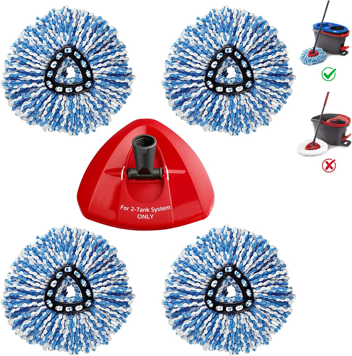 BonusLife 4 Pack Mop Refills and 1 Mop Head Base Part for O