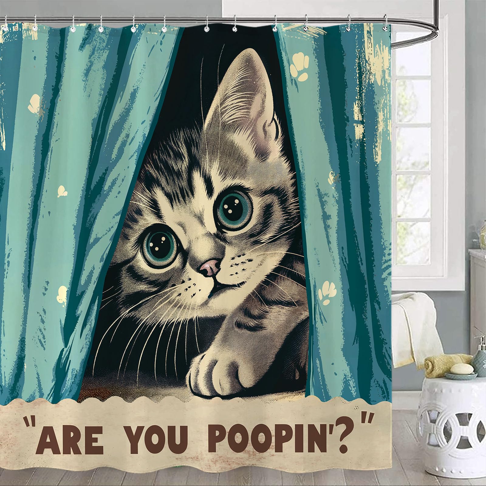 Amazon.com: Yeoiat Funny Cat Shower Curtain, are You Poopin' Curious ...