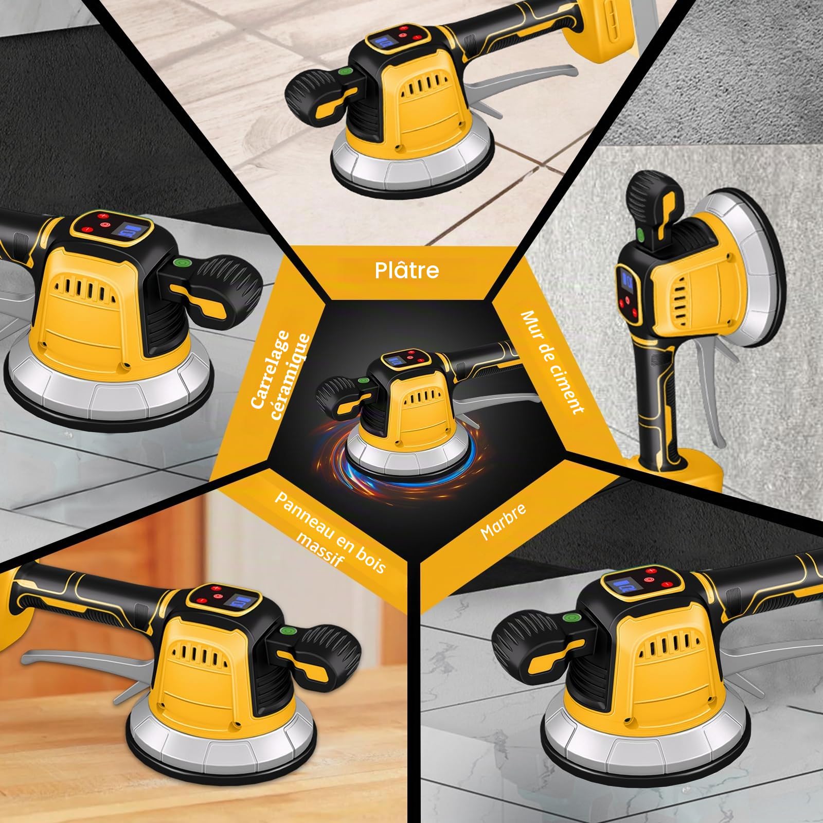 Machine à Carreler Électrique pour Dewalt 18V,20v, Vibreur de Carrelage Ventouse 148 x 148 mm 10 Vitesses Réglables Capacité de 160 kg de Carrelages & Carreaux Muraux (Sans Batterie)