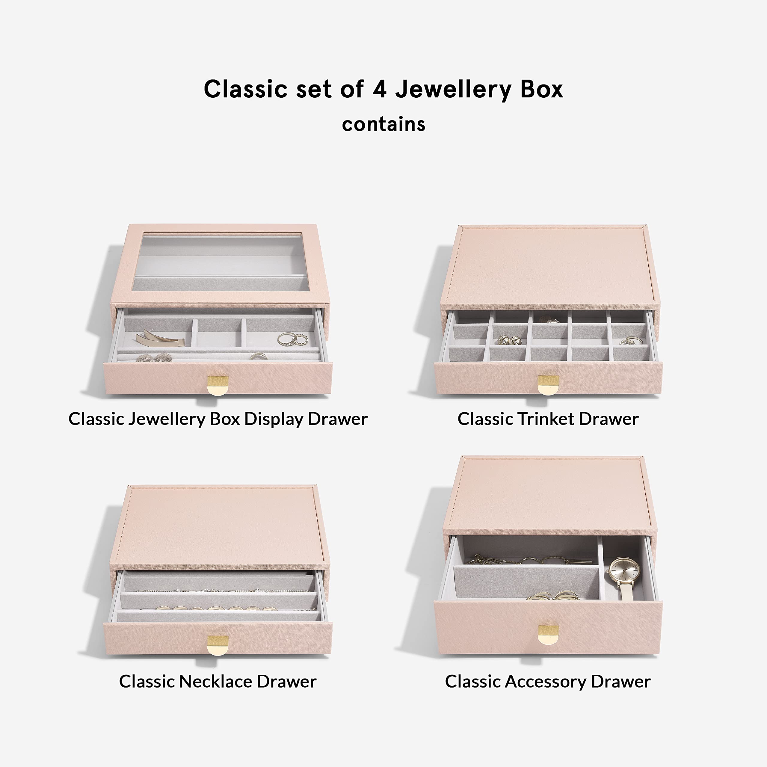 Stackers Blush Classic Jewellery Box - Set of 4 (with Drawers)