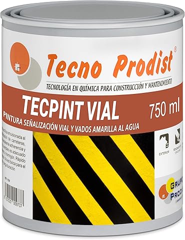 Tecno Prodist TECPINT VIAL Pintura al agua, para señalización vial, especial para vados, secado rápido, no tóxica (750 ml Amarillo)