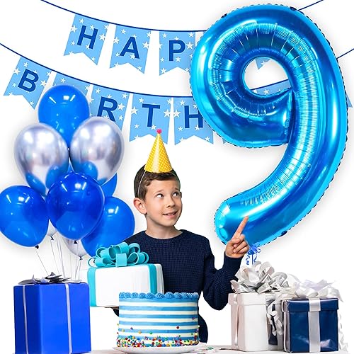 Miniatura 3 de KatchOn, Globo azul del número 9 de 50 pulgadas  Globos azules del número 9 para cumpleaños  Globos de 9 cumpleaños para decoraciones de cumpleaños
