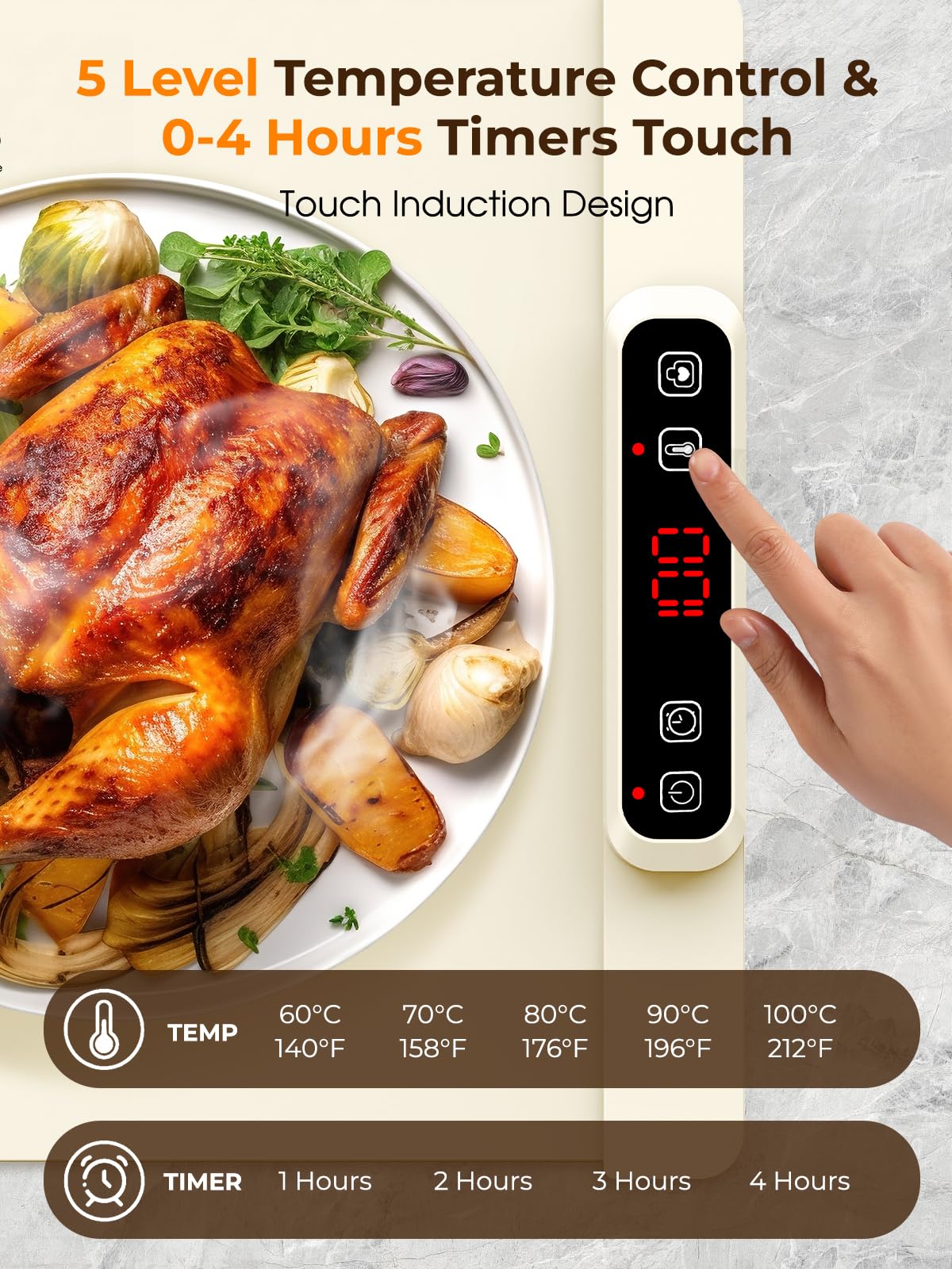 Scaldavivande elettrico per buffet, con timer di 4 ore, 5 temperature, design impermeabile per feste, catering ed eventi, mantiene il cibo caldo e fresco