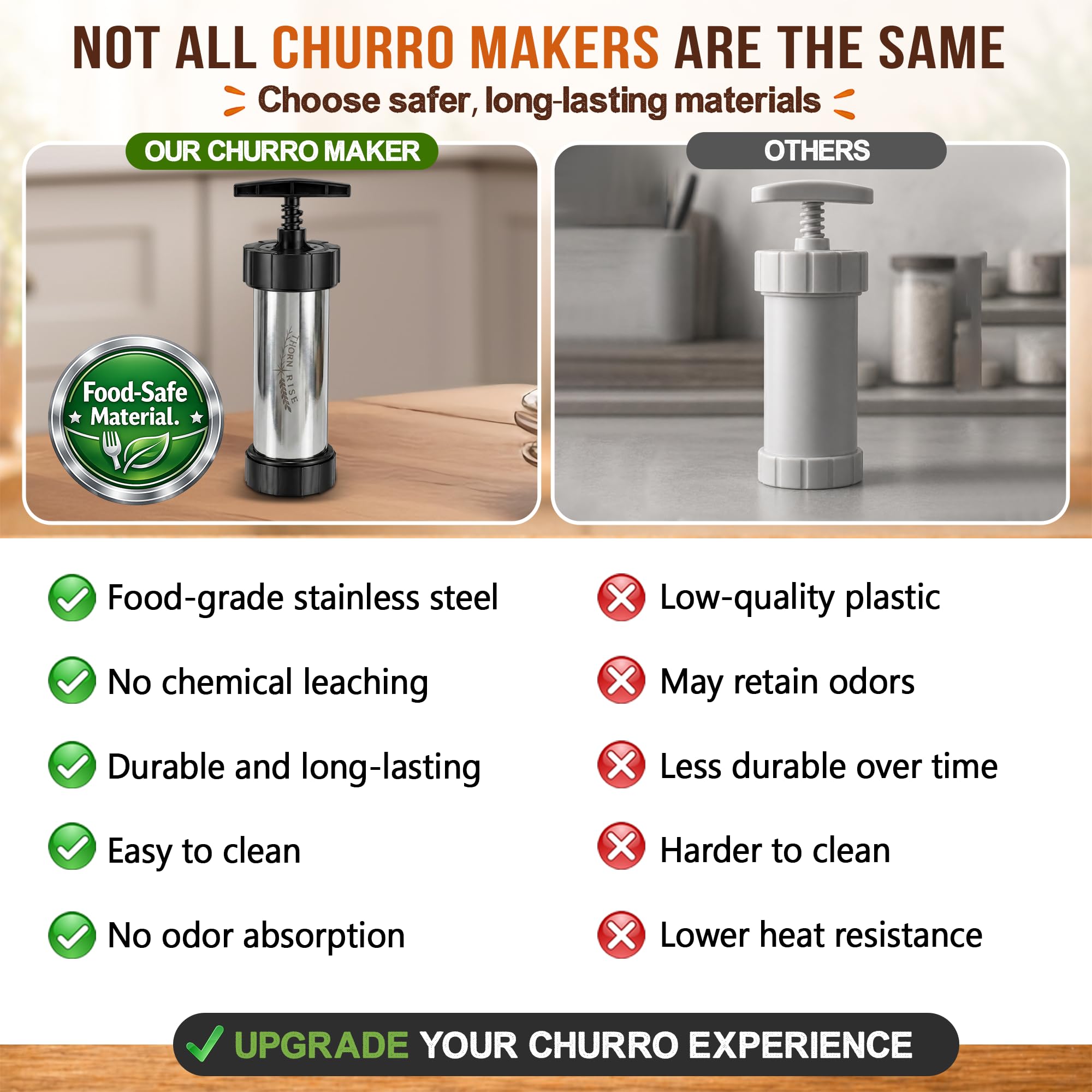 Churreras à churros et matraques en acier inoxydable 304 - Rapide, facile à nettoyer et de grande capacité - Idéal desserts maison et cuisine familiale - Kit pâtisserie professionnel pour chefs et