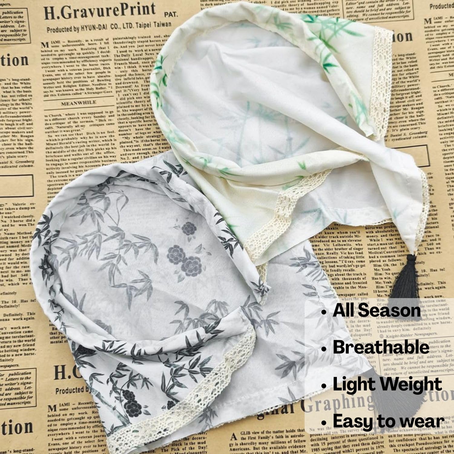 BendJoy® 2-Pack Ethnic Tassel Bandanas Headband Head Scarf for Women, Soft Comfortable Hair Scarves | Chinese Style | Adjustable | Boho Accessory | Hair Band Scarf 2