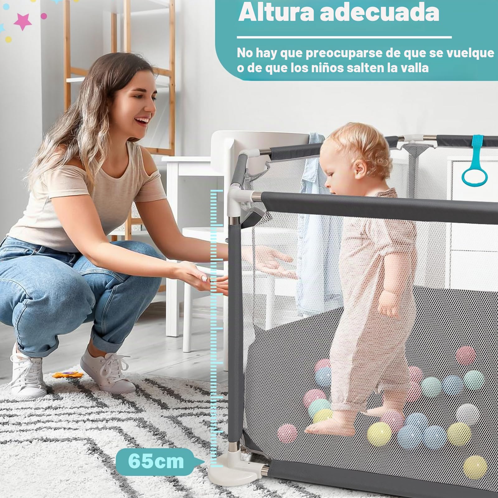 CHOLY Parque infantil para bebés y niños pequeños, parque estable hexagonal con malla transpirable, valla de actividades para niños para interiores y exteriores con bolsa de viaje (Gris oscuro)