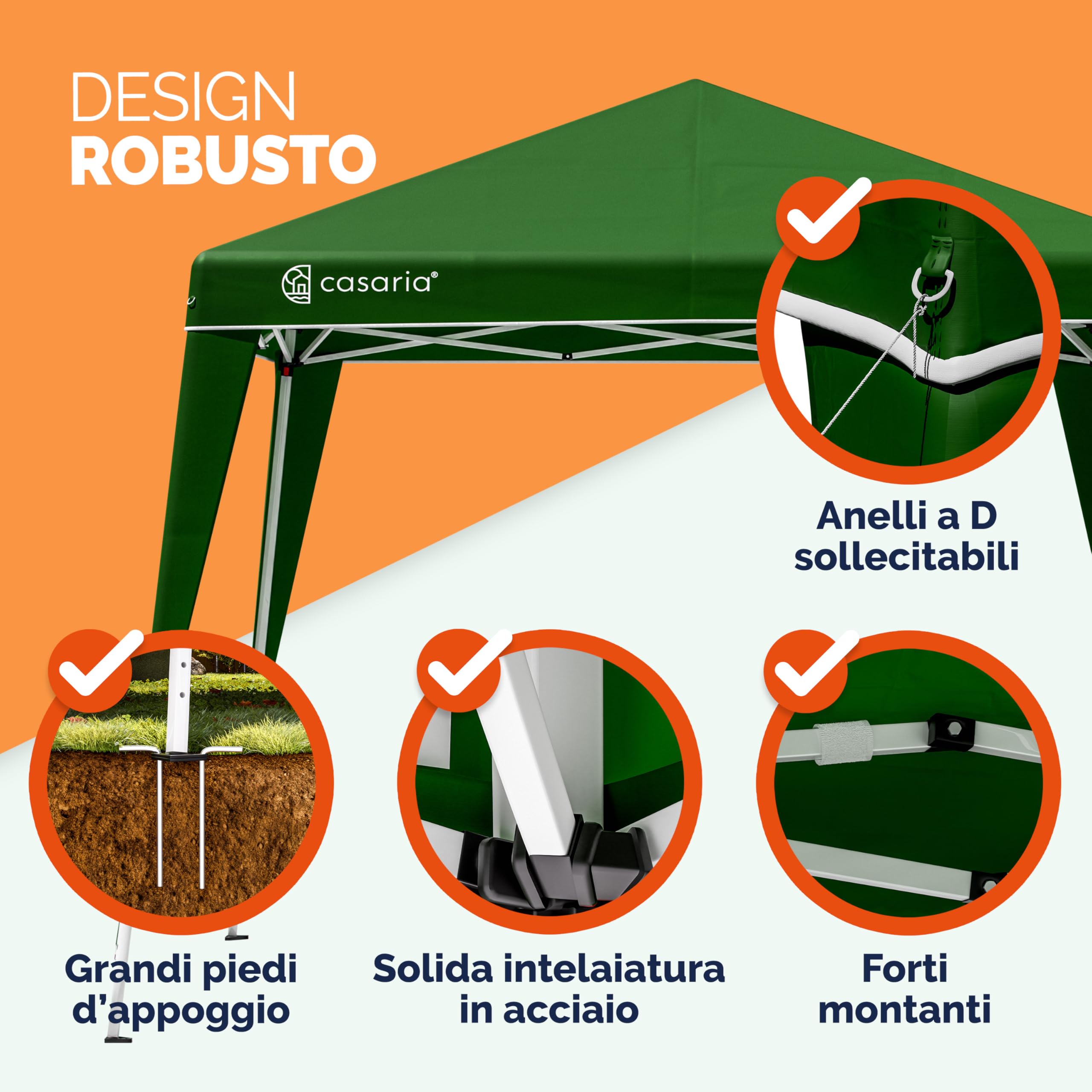 CASARIA® Gazebo da Giardino Capri 3x3m Pop-Up Protezione 50+ Impermiabile Tenda a Fisarmonica Verde