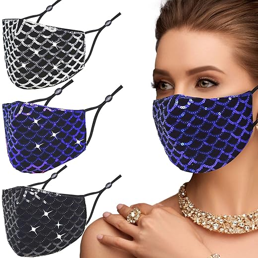 UOUDIO Rhinestone Crystal Face Mask， Masquerade Fashion Bling Mask for Women，Reusable