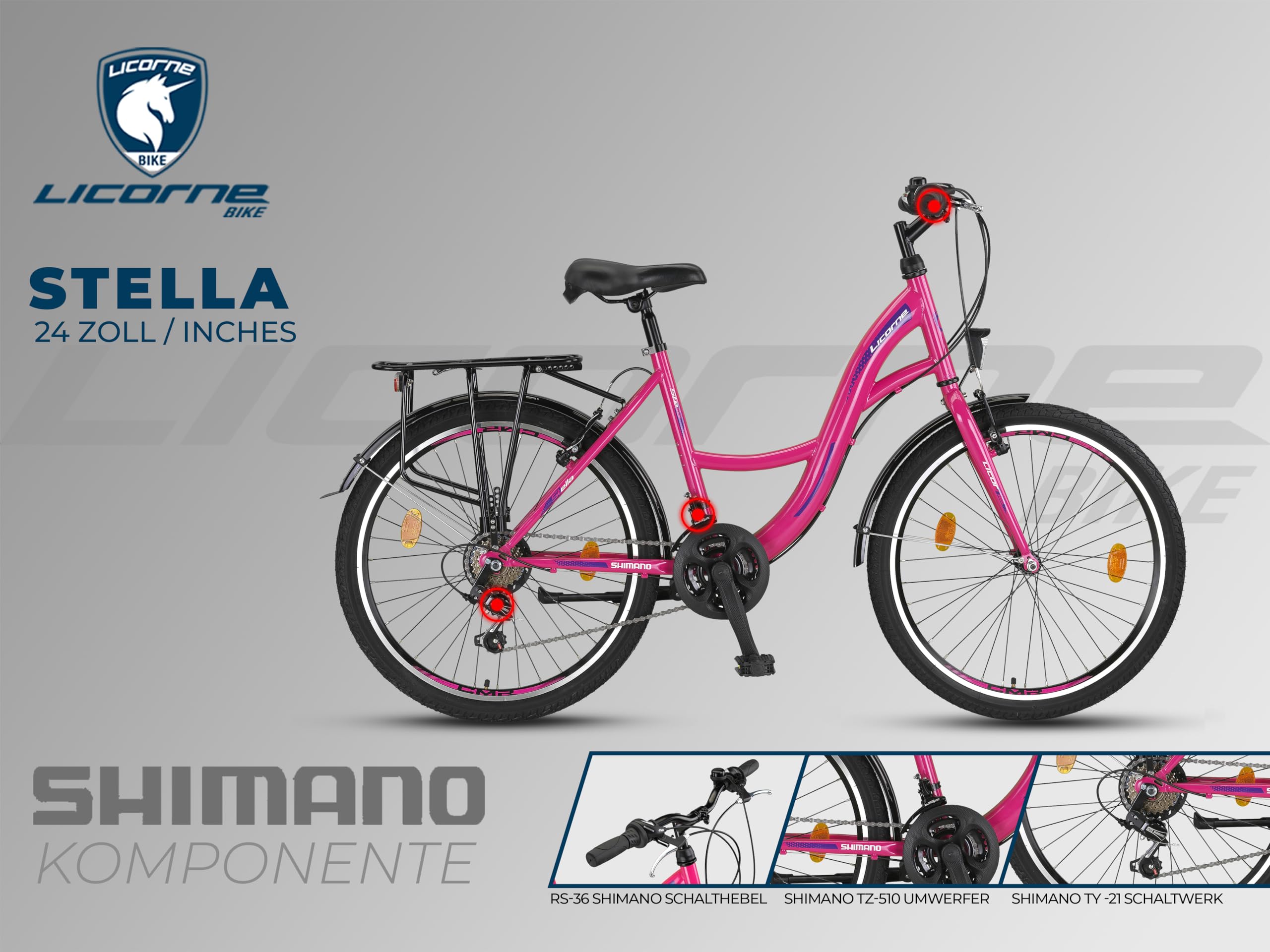 Licorne Bike Stella Premium City Bike in 20",24",26",28" Fahrrad für Mädchen, Jungen, Herren und Damen 21 Gang-Schaltung (6 Gang bei 20 Zoll) Hollandfahrrad Citybike