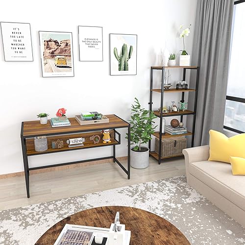 Miniatura 4 de Teraves Escritorio para computadora con estantes de 5 niveles, escritorio reversible con almacenamiento, mesa de estudio de 33 pulgadas para oficina