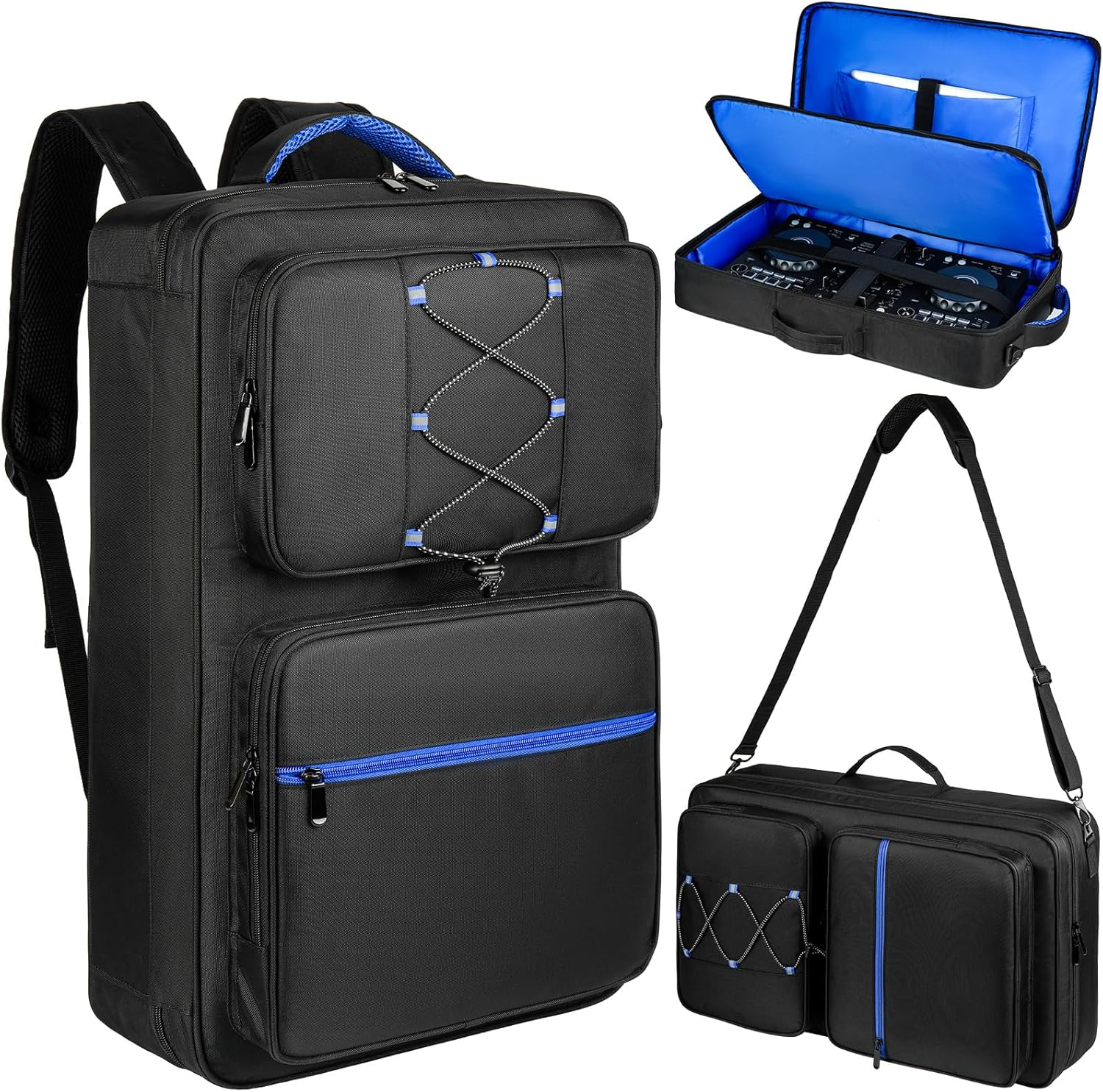 DJ Controller Case Compatible with DDJ-FLX4/REV1,Mixtrack Pro FX,with 16" Laptop,Microphone,Headphone Pocket,Padded DJ Backpack,Adjustable Shoulder Strap,Perfect for DJ and Music Producers