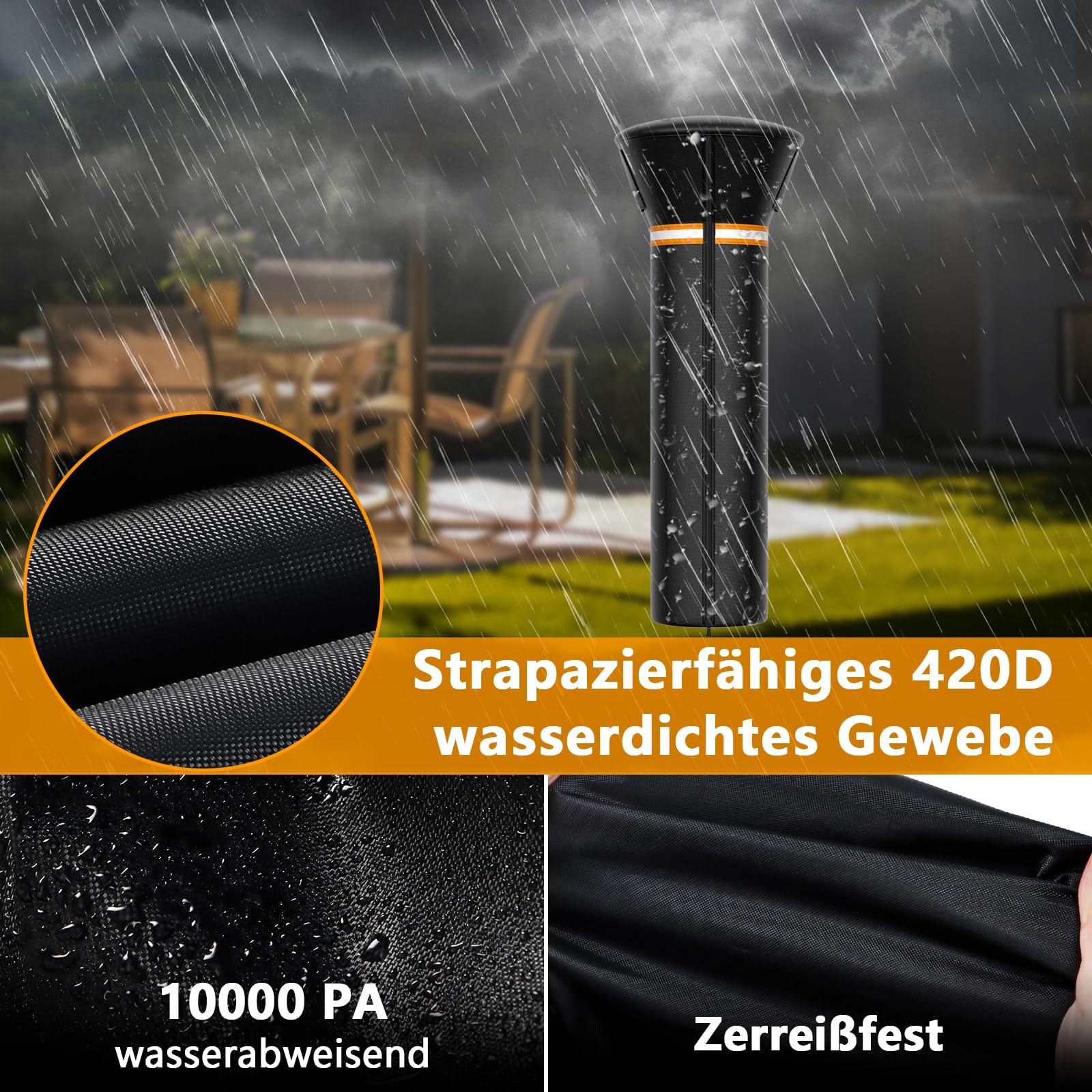 EVRBUL Abdeckung für Terrassenheizer mit Reißverschluss Heizpilz Abdeckung Strapazierfähig 420D Wasserdicht Winddicht Sonnenschutzend Staubdicht Außenabdeckung für Stehender Heizer 226 x 84 x 48 cm
