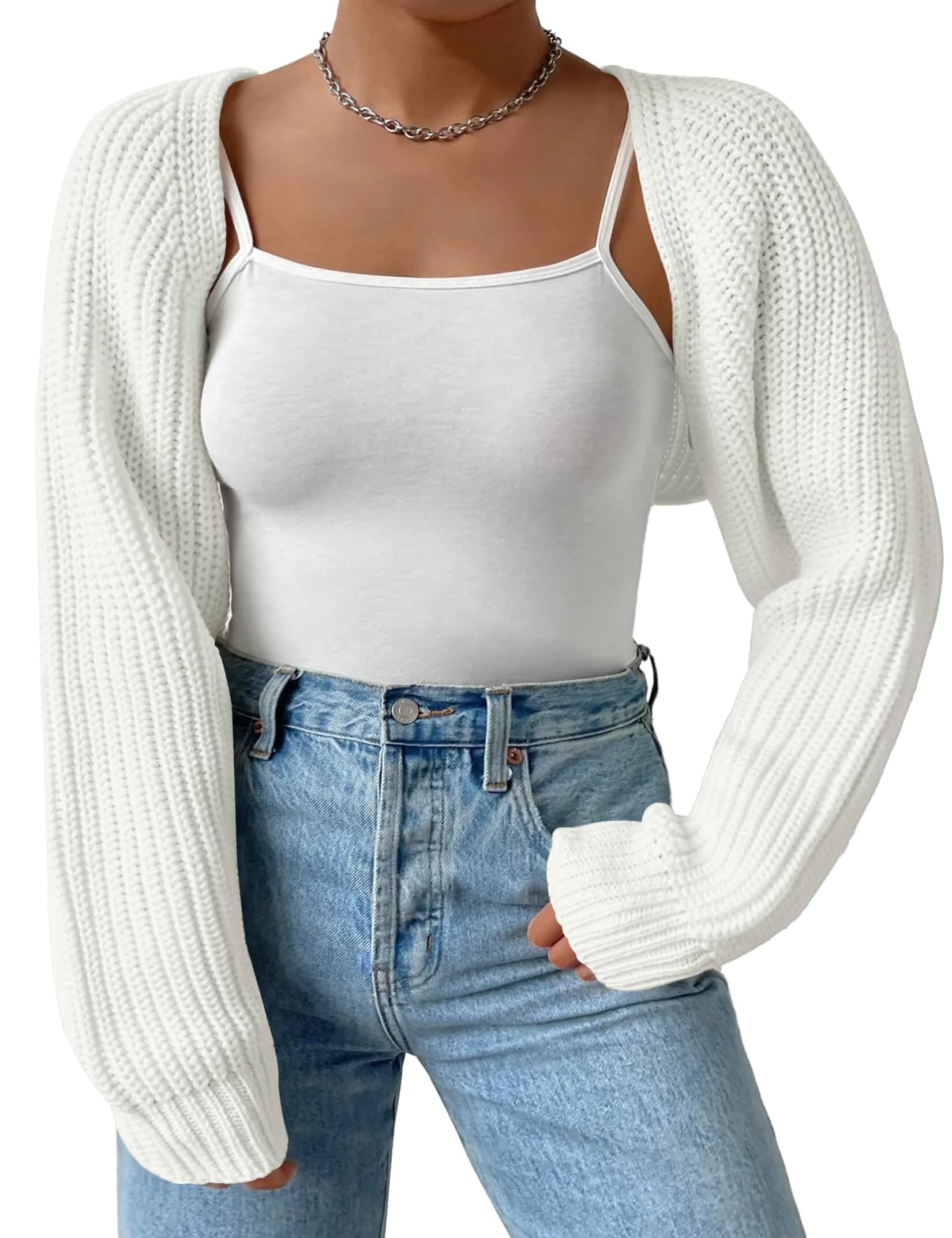 Plus Size Women's Long Sleeve Open Front Crop Cardigan Drop Shoulder Shrug Oversized Ribbed Knit Bolero Sweater Long Sleeve