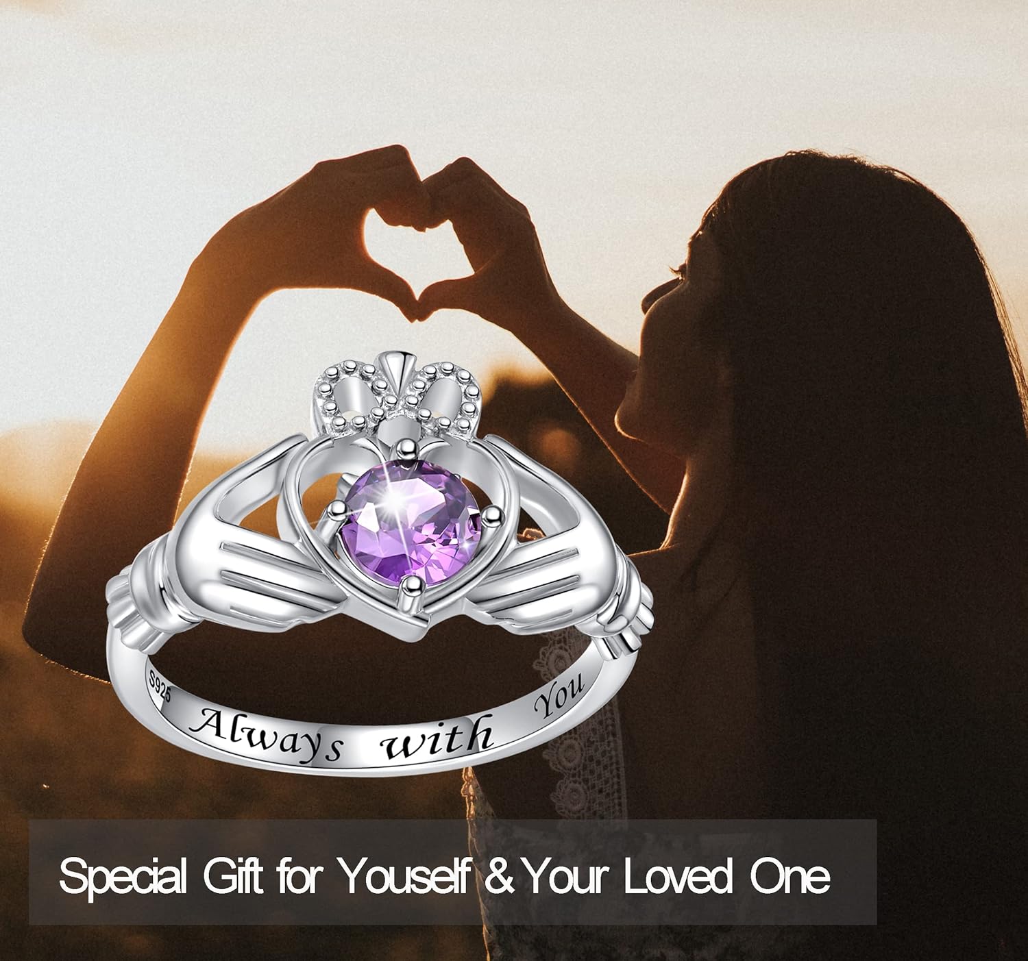 Hug Heart Claddagh Rings for Women - 925 Sterling Silver Irish Claddagh Love Friendship Promise Ring Band Always with You Gift Jewelry