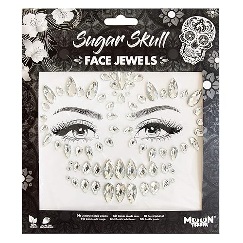 Joyas faciales de Moon Terror Gemas para el cuerpo de la cara, maquillaje SFX, calcomanías de cristal con purpurina para ojos, joyas temporales de