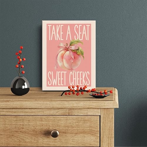 Miniatura 2 de Divertida decoración de pared de baño de melocotón rosa, lindo arco de frutas, pintura en lienzo para baño, baño, hogar, tomar un asiento, mejillas