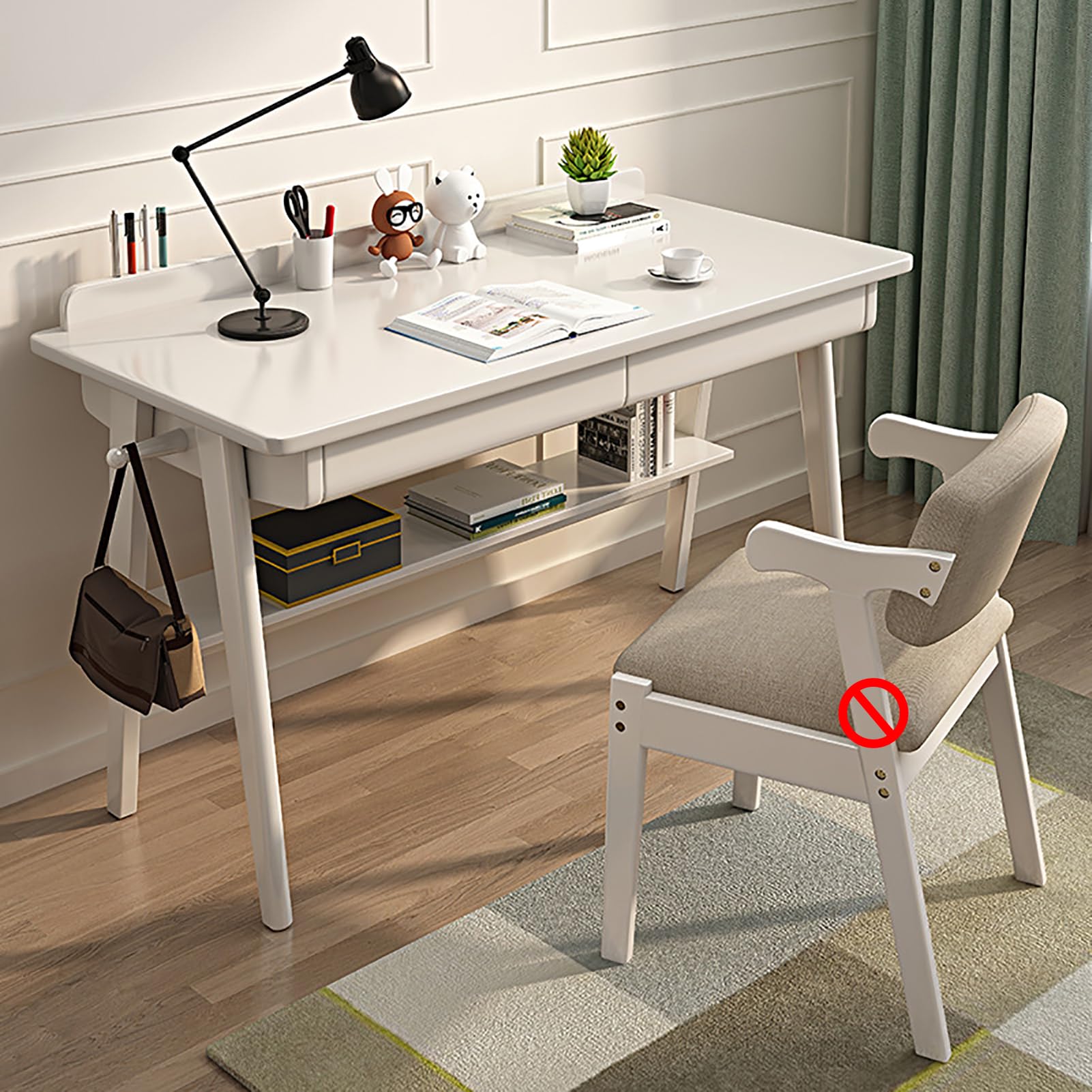 Bureau en bois massif blanc compact 80 cm pour résoudre le manque d'espace avec rangements