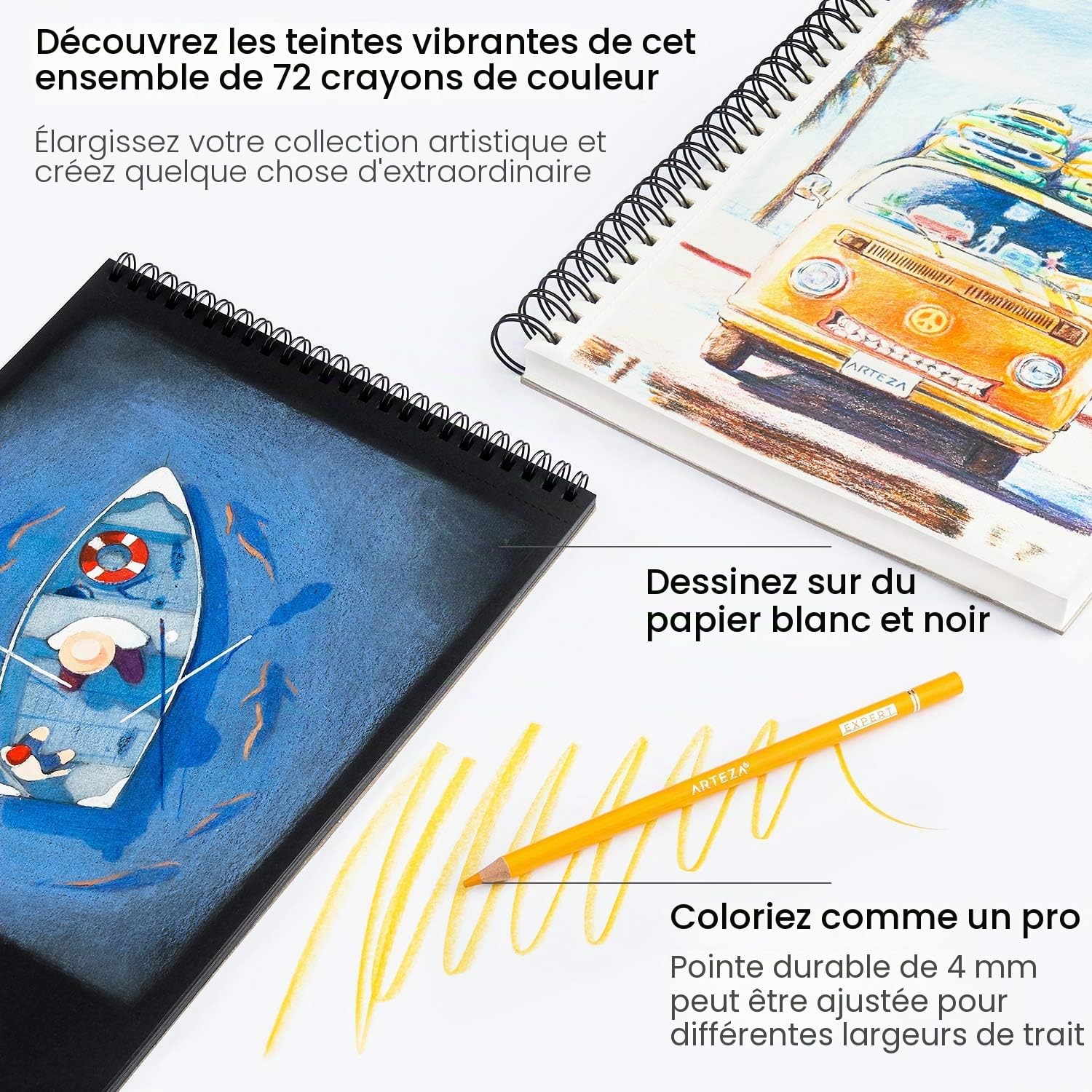 ARTEZA Crayons pour aquarelle professionnels, 72 crayons de couleur solubles dans l'eau pour techniques de mélange, de superposition et d'aquarelle