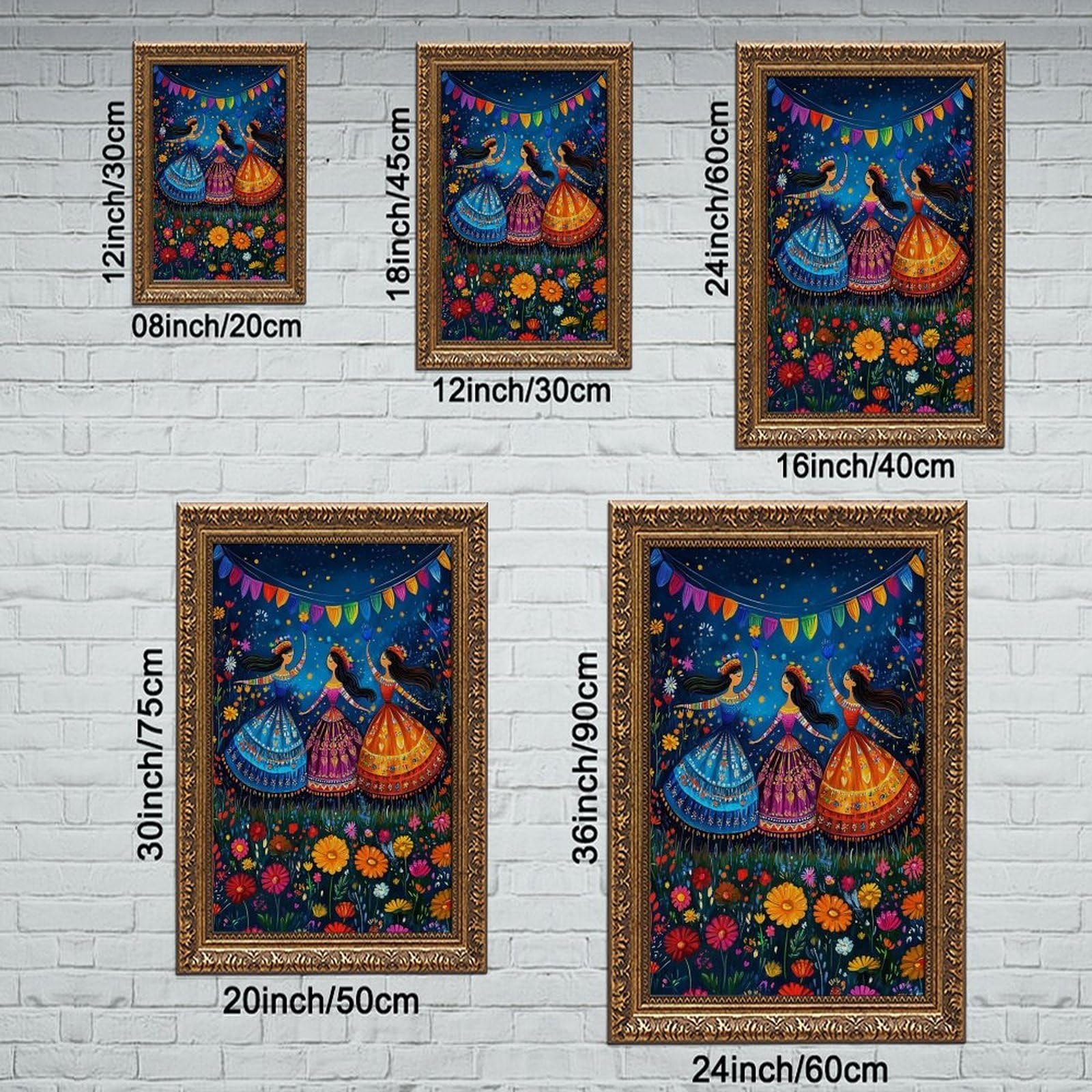 LXWNZE Oaxaca Ravanello Dancers Art_ Noche De Rábanos Festival Poster su tela Decorazione per camera da letto Paesaggio Ufficio Camera Decorazione Regalo 40,6 cm L x 61 cm W